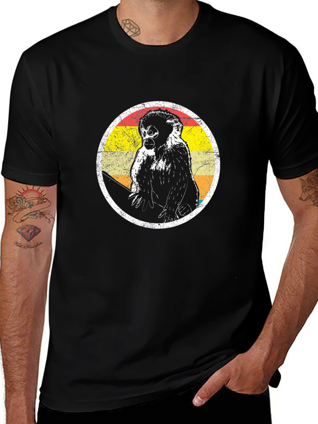 Retro Monkey Graphic Tee - Vintage Style Black T-Shirt