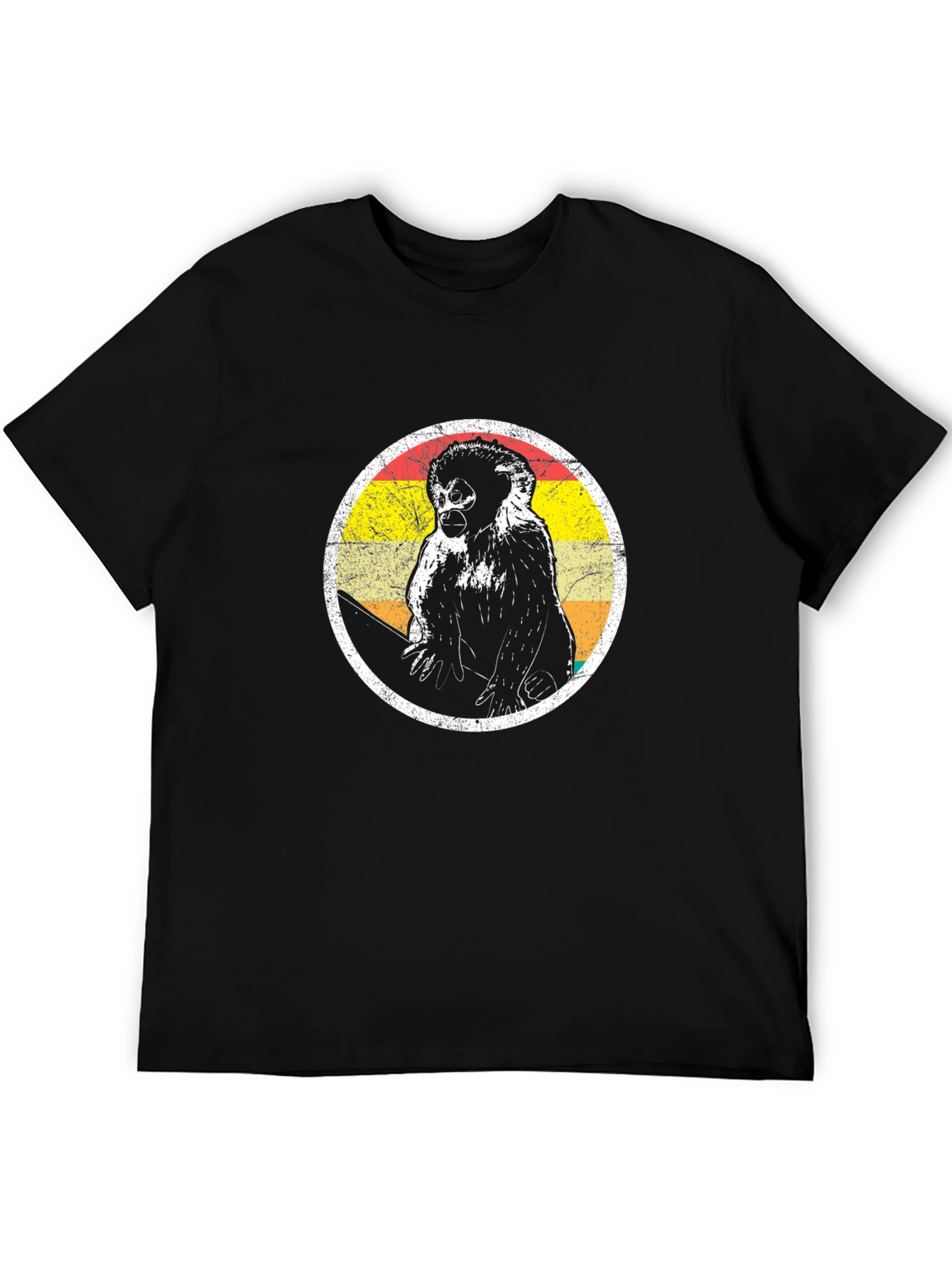 Retro Monkey Graphic Tee - Vintage Style Black T-Shirt