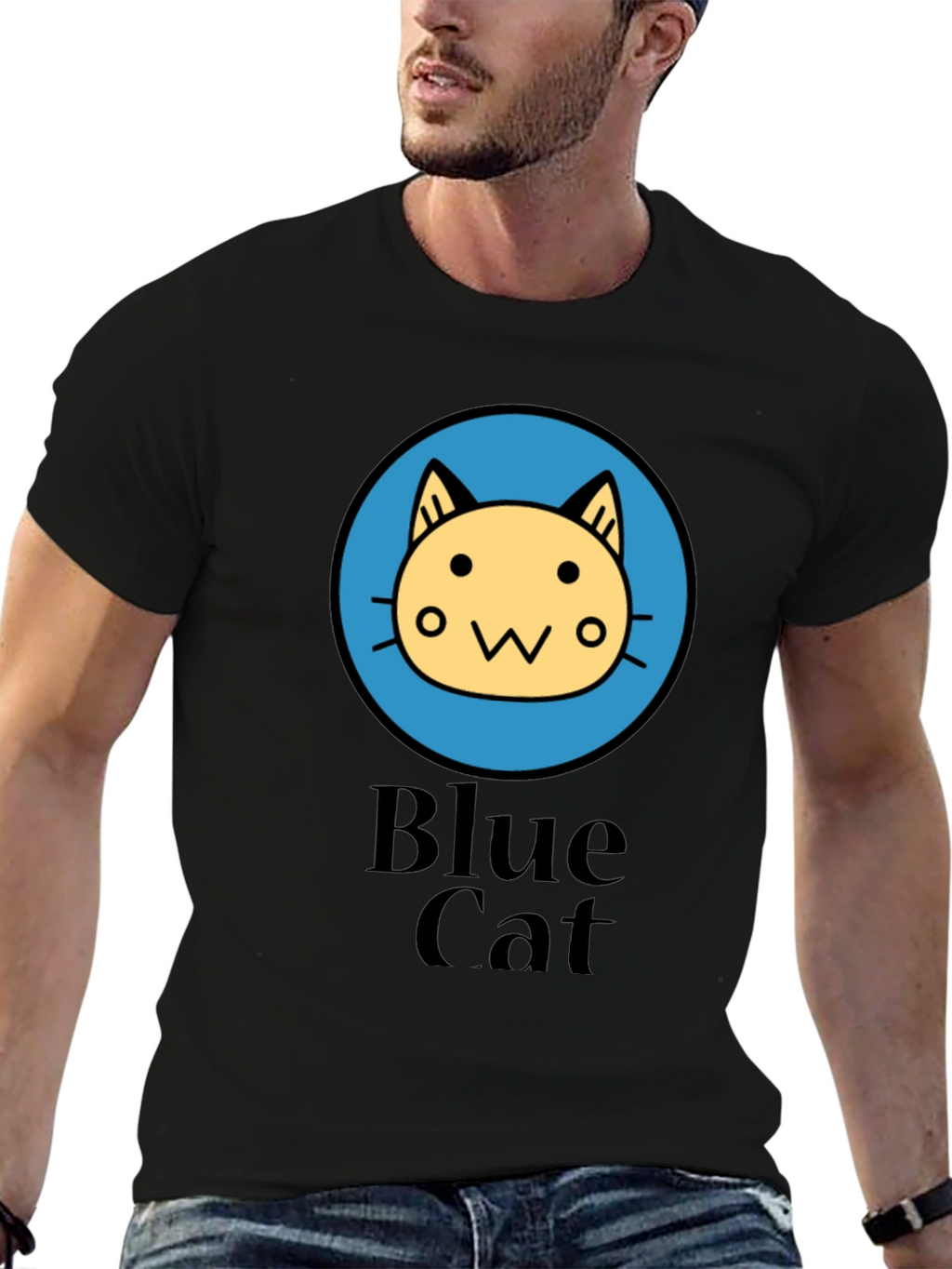 Blue Cat Graphic T-Shirt
