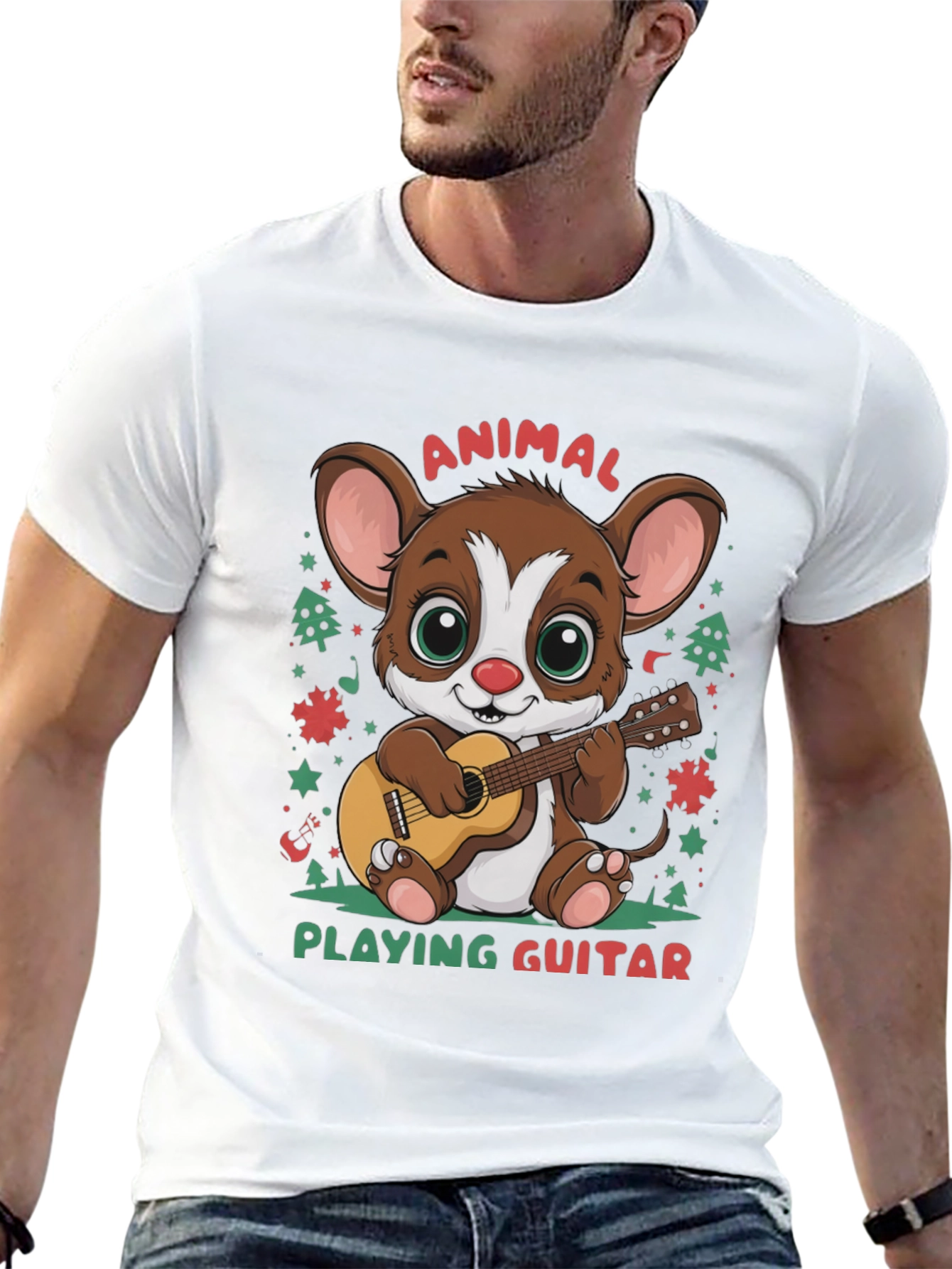 Cute Animal Playing Guitar Graphic T-Shirt