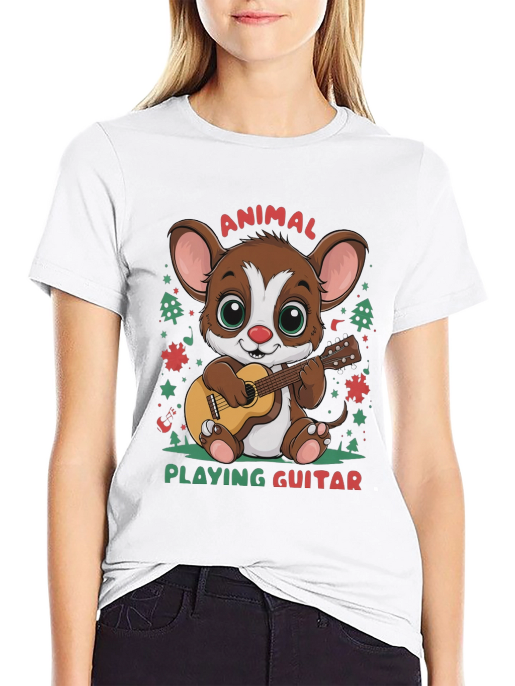 Cute Animal Playing Guitar Graphic T-Shirt