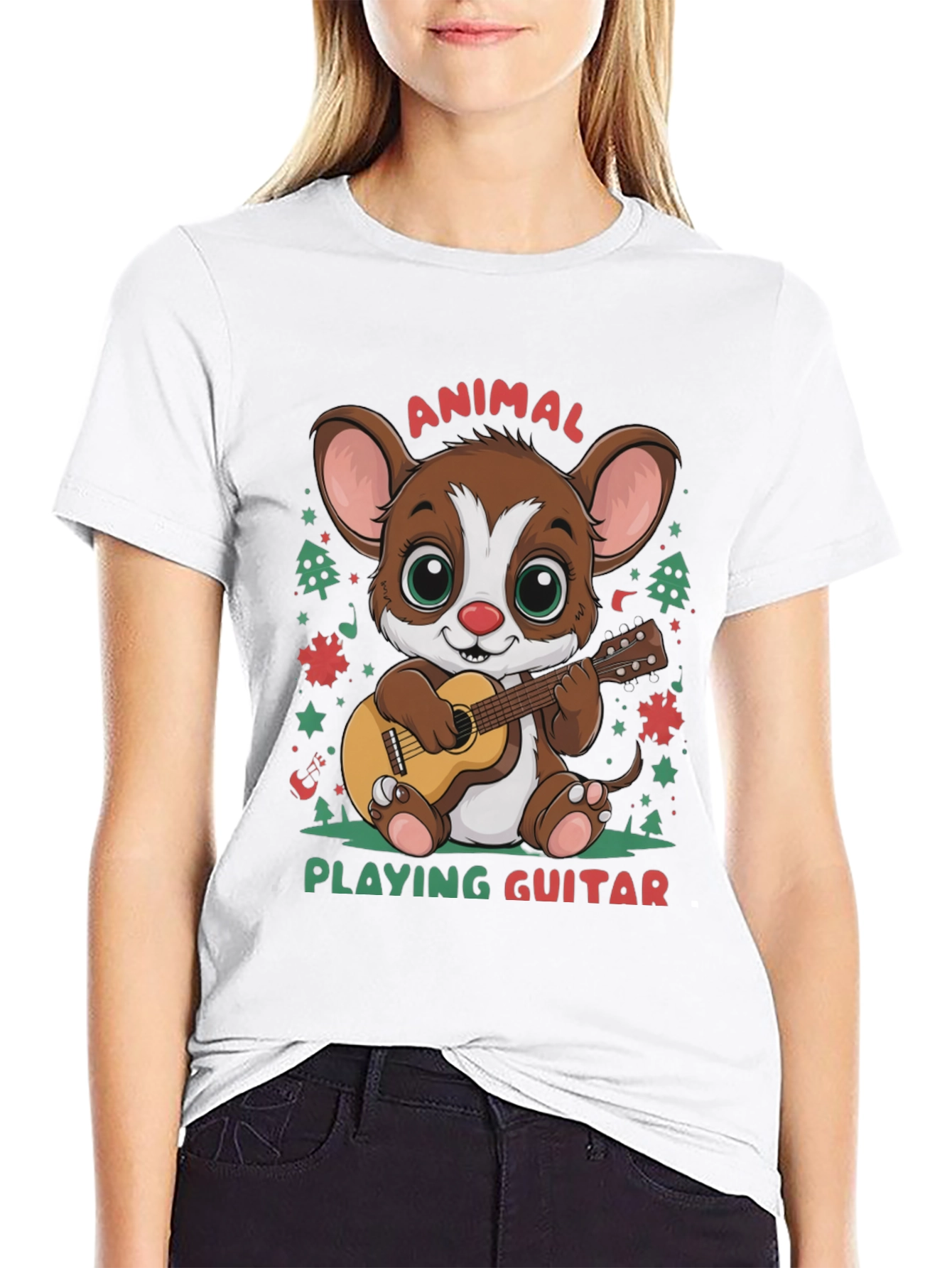 Cute Animal Playing Guitar Graphic T-Shirt
