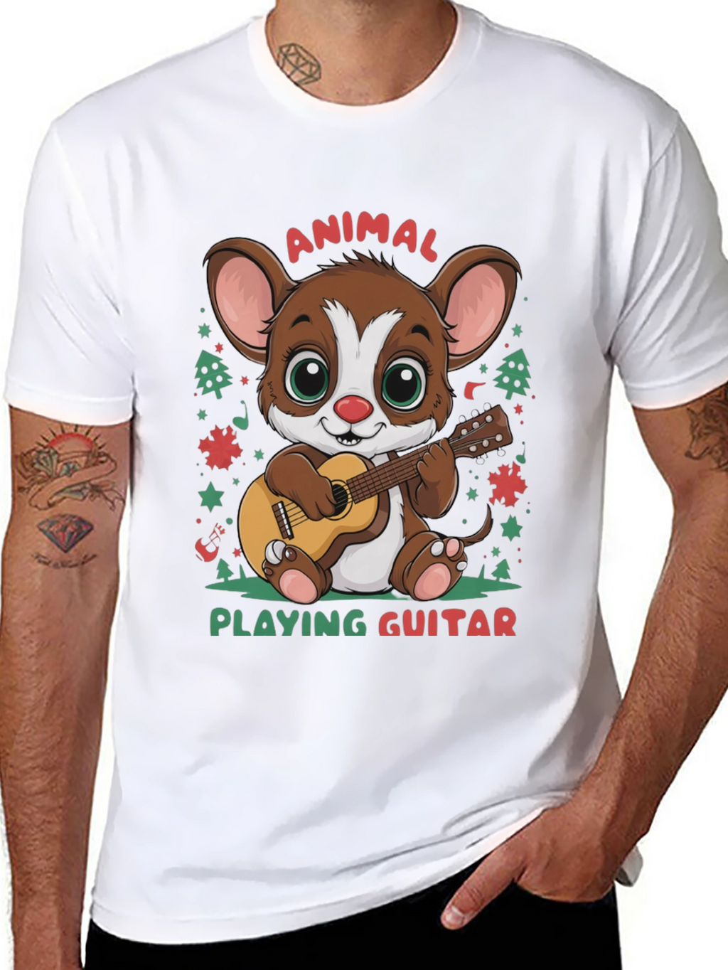 Cute Animal Playing Guitar Graphic T-Shirt