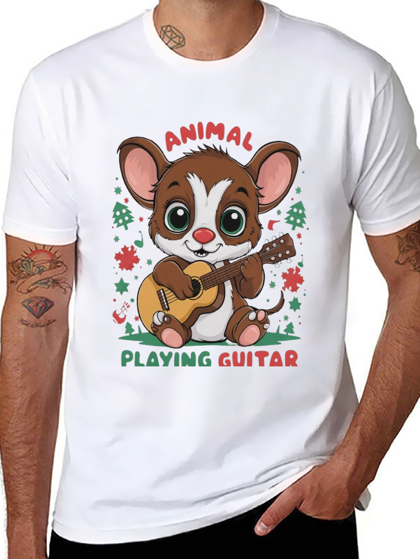 Cute Animal Playing Guitar Graphic T-Shirt