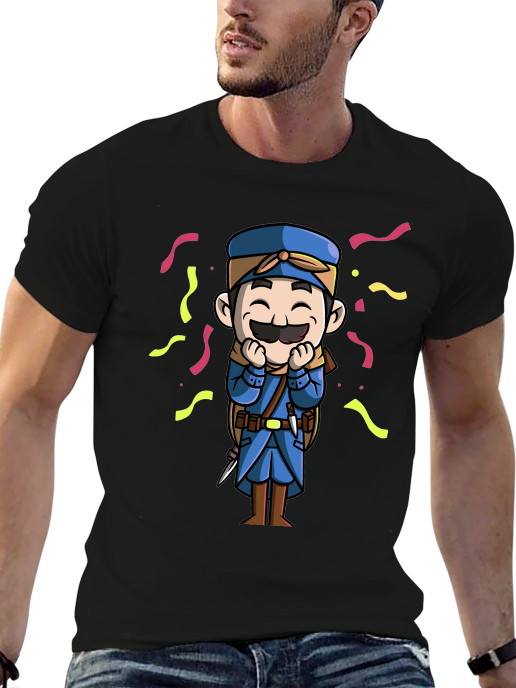 Cartoon Character Graphic Tee - Black