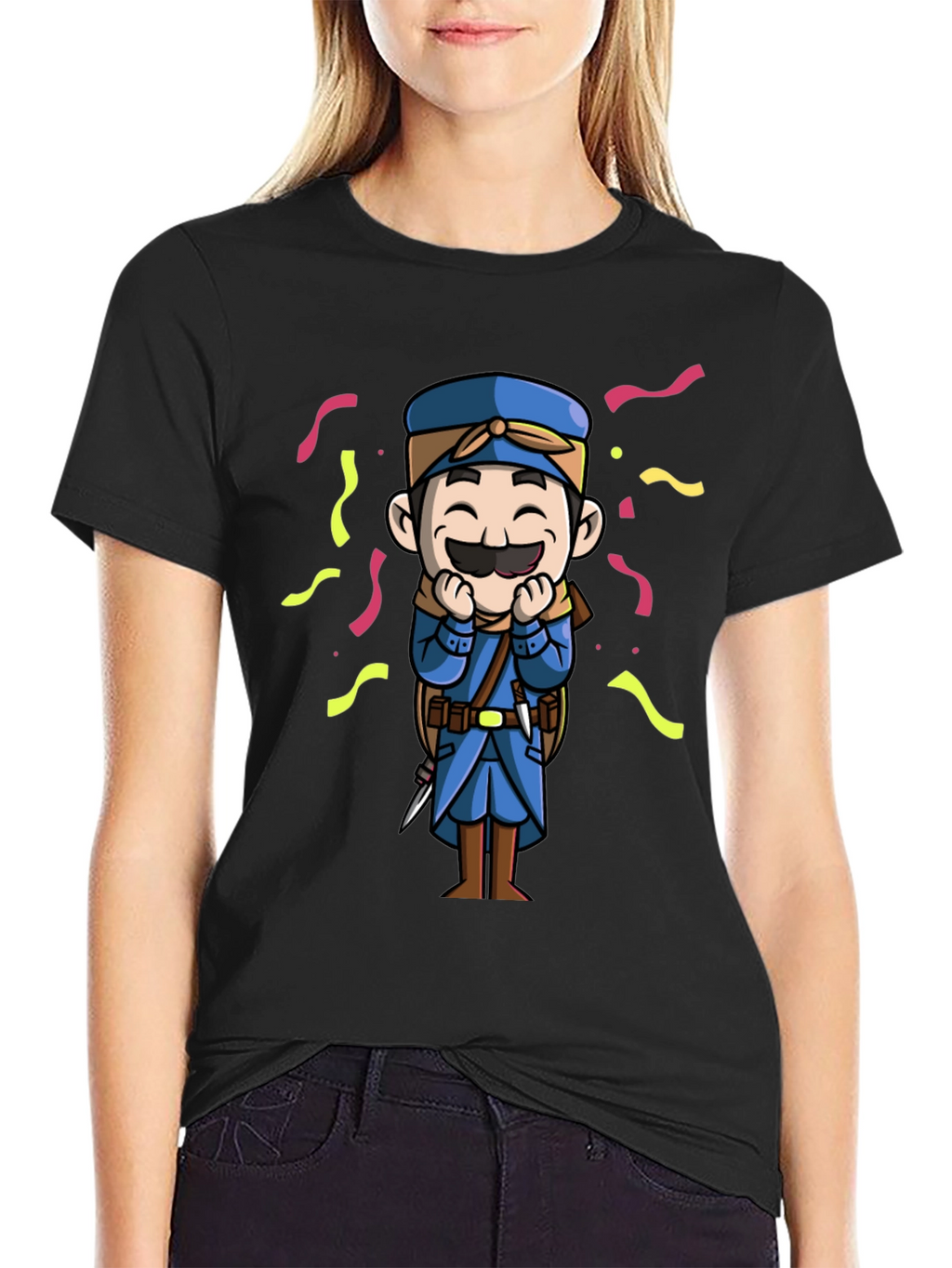 Cartoon Character Graphic Tee - Black