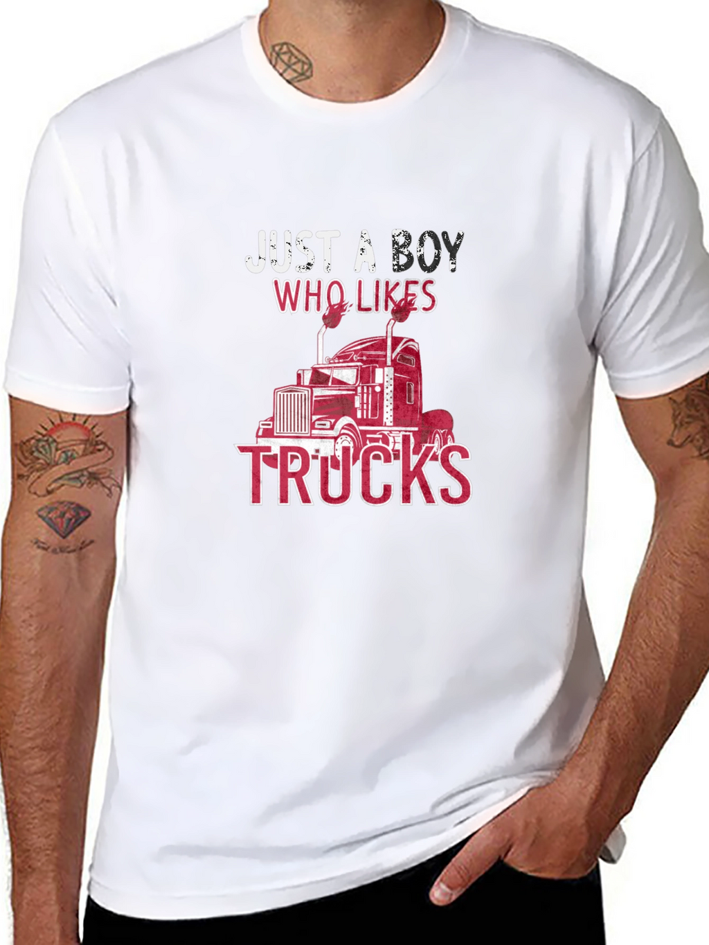 Just a Boy Who Likes Trucks Black T-Shirt
