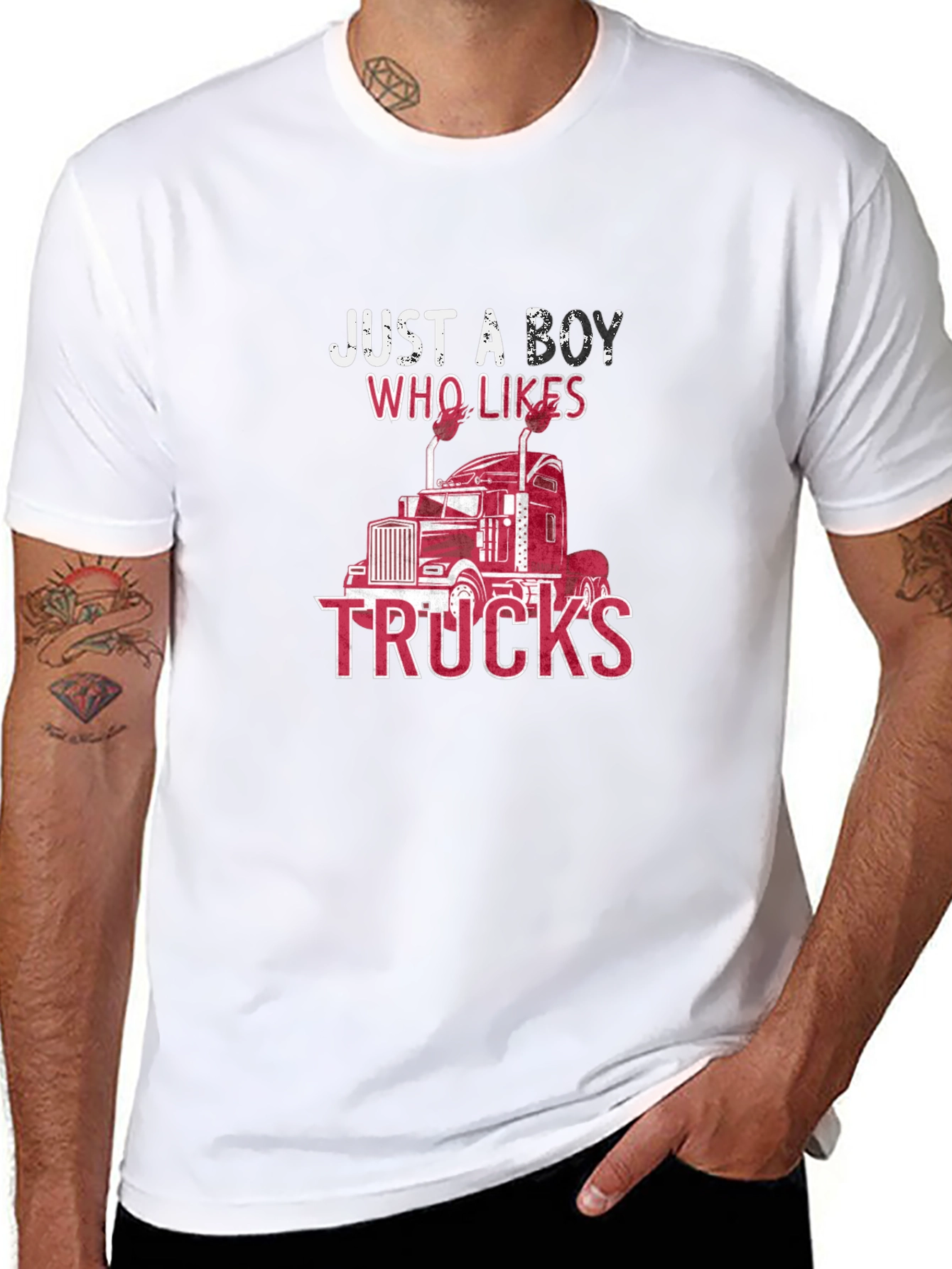 Just a Boy Who Likes Trucks Black T-Shirt