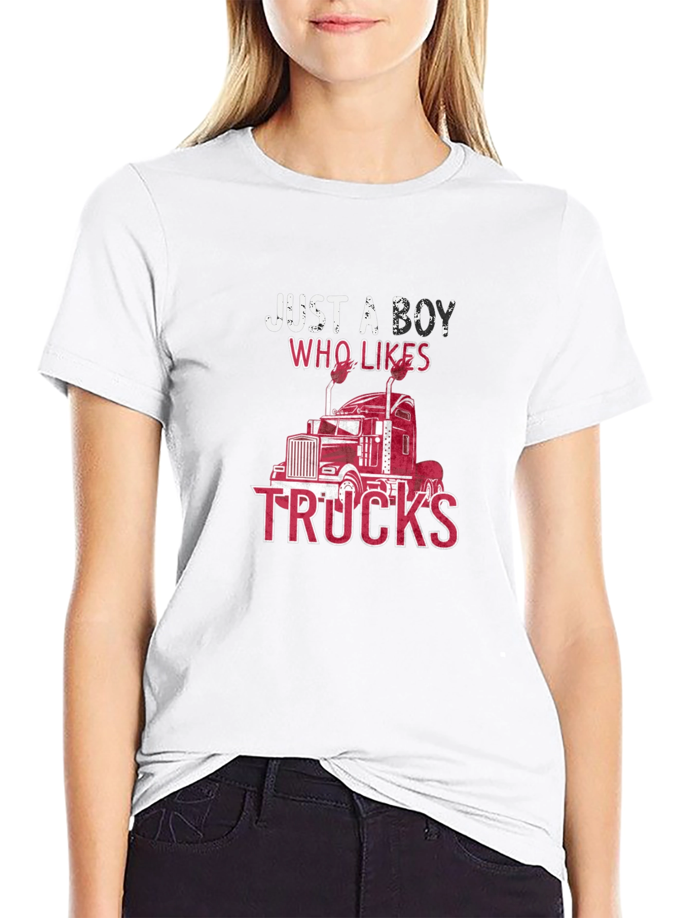Just a Boy Who Likes Trucks Black T-Shirt