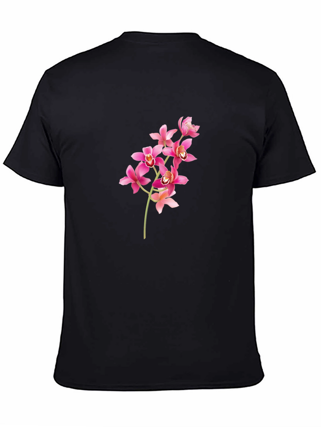 Black T-Shirt with Pink Orchid Design