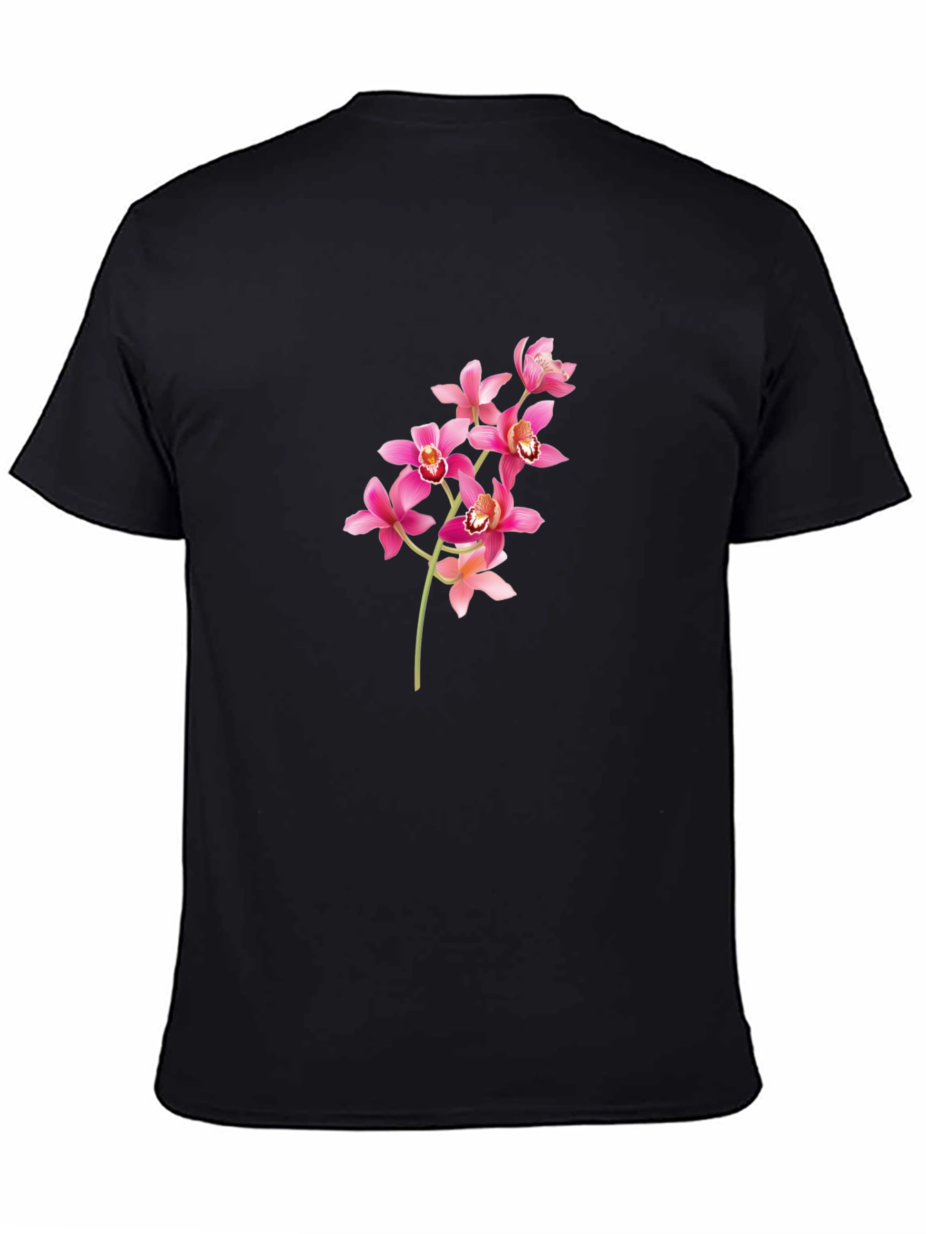 Black T-Shirt with Pink Orchid Design