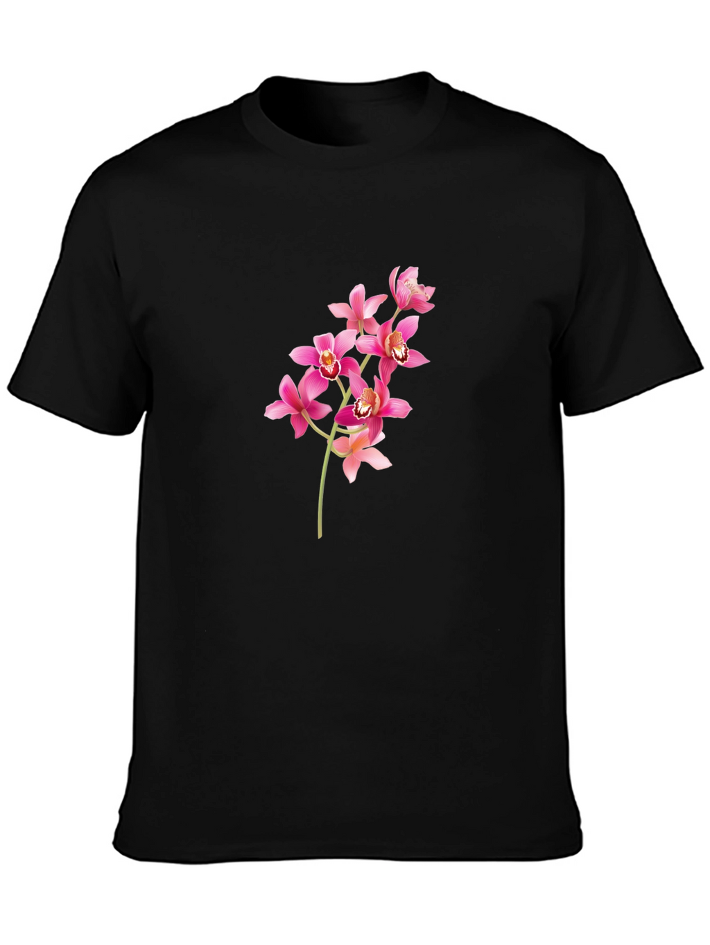 Black T-Shirt with Pink Orchid Design