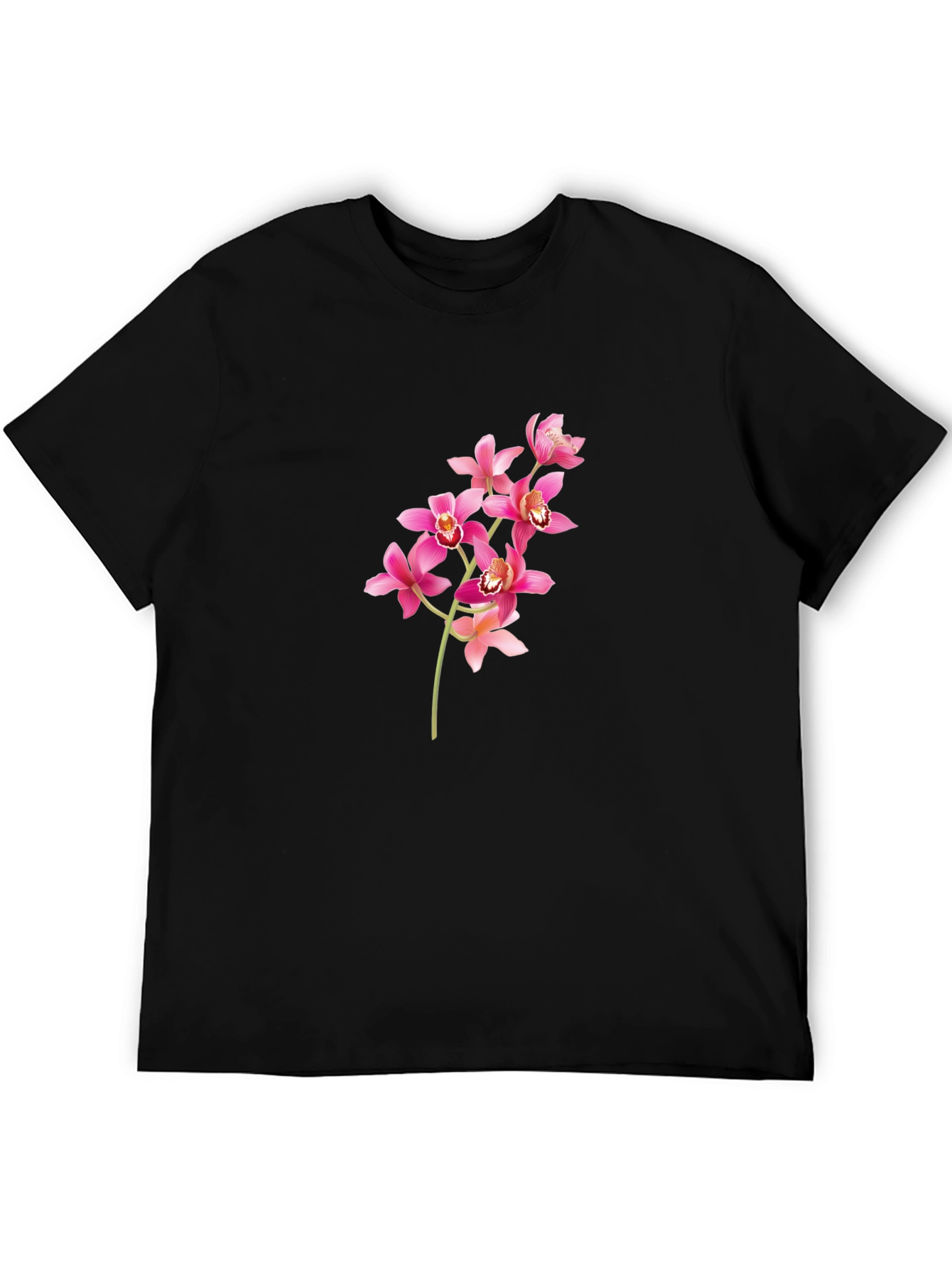 Black T-Shirt with Pink Orchid Design