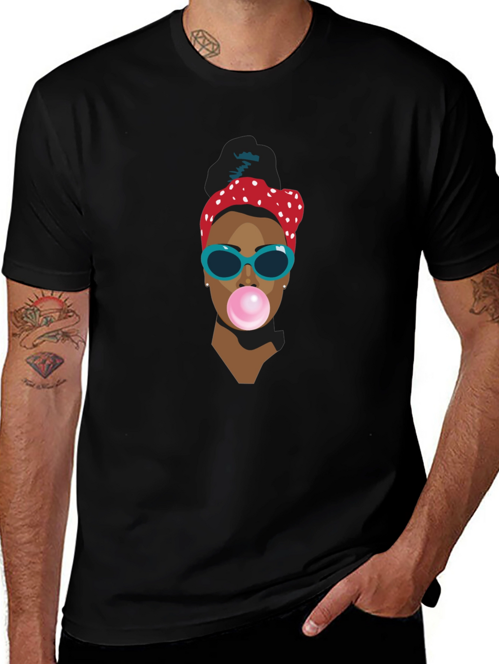 Funky Woman Blowing Bubble Gum Graphic T-Shirt