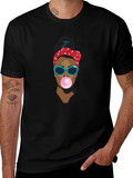 Funky Woman Blowing Bubble Gum Graphic T-Shirt