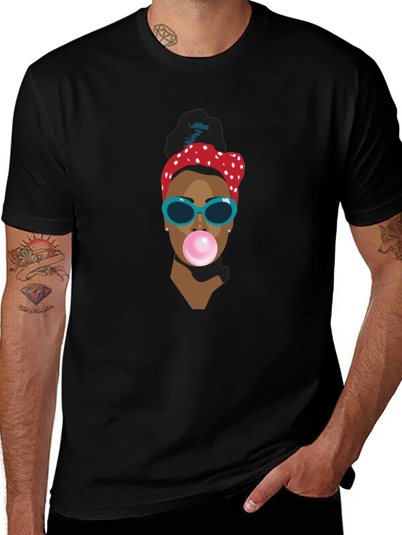 Funky Woman Blowing Bubble Gum Graphic T-Shirt