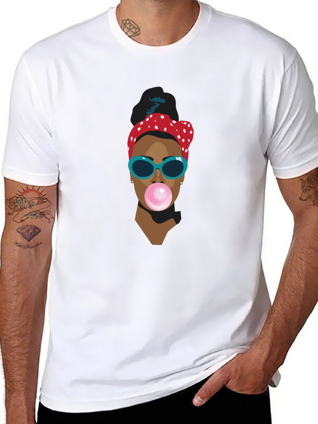 Funky Woman Blowing Bubble Gum Graphic T-Shirt