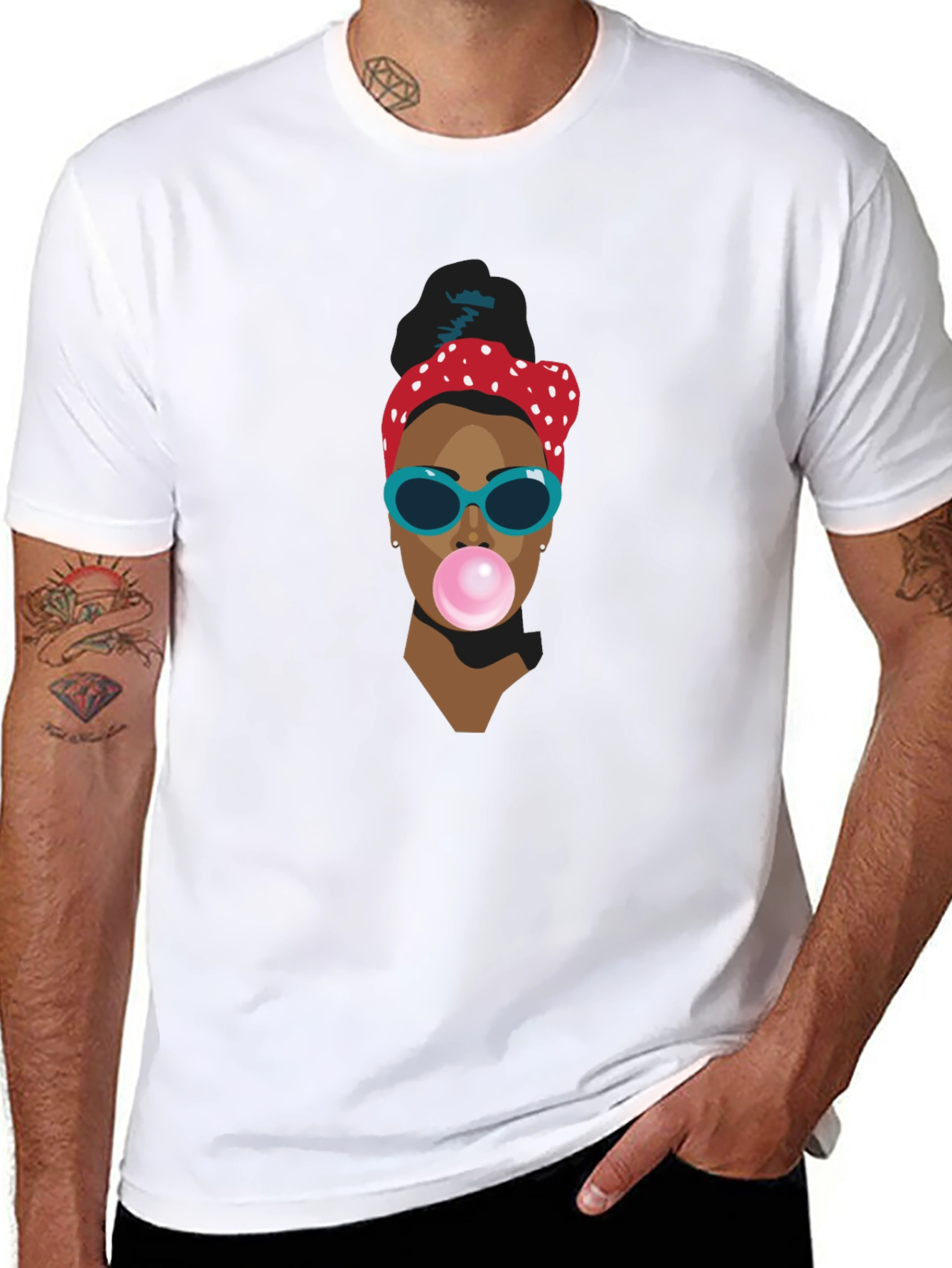 Funky Woman Blowing Bubble Gum Graphic T-Shirt