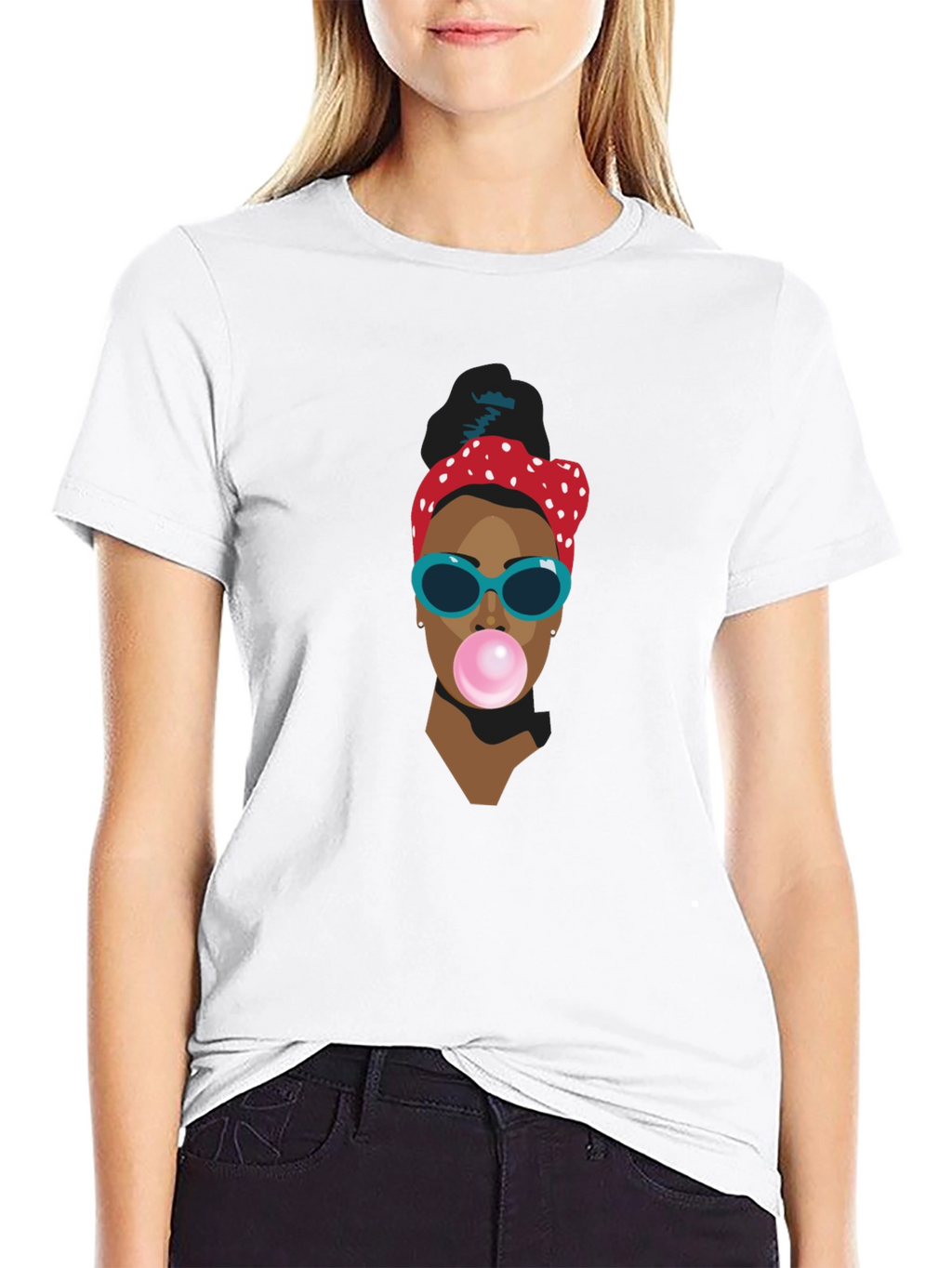 Funky Woman Blowing Bubble Gum Graphic T-Shirt