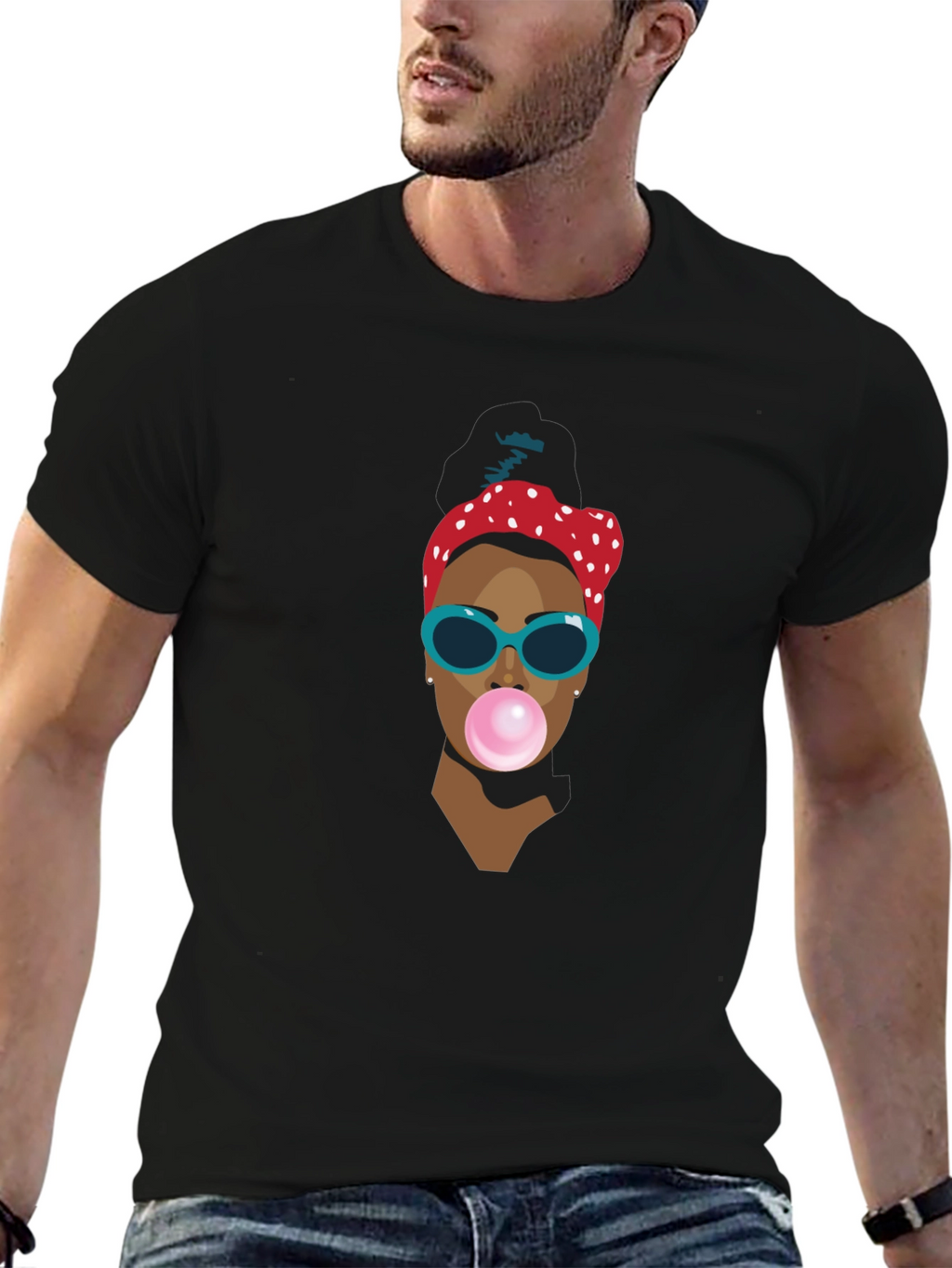 Funky Woman Blowing Bubble Gum Graphic T-Shirt