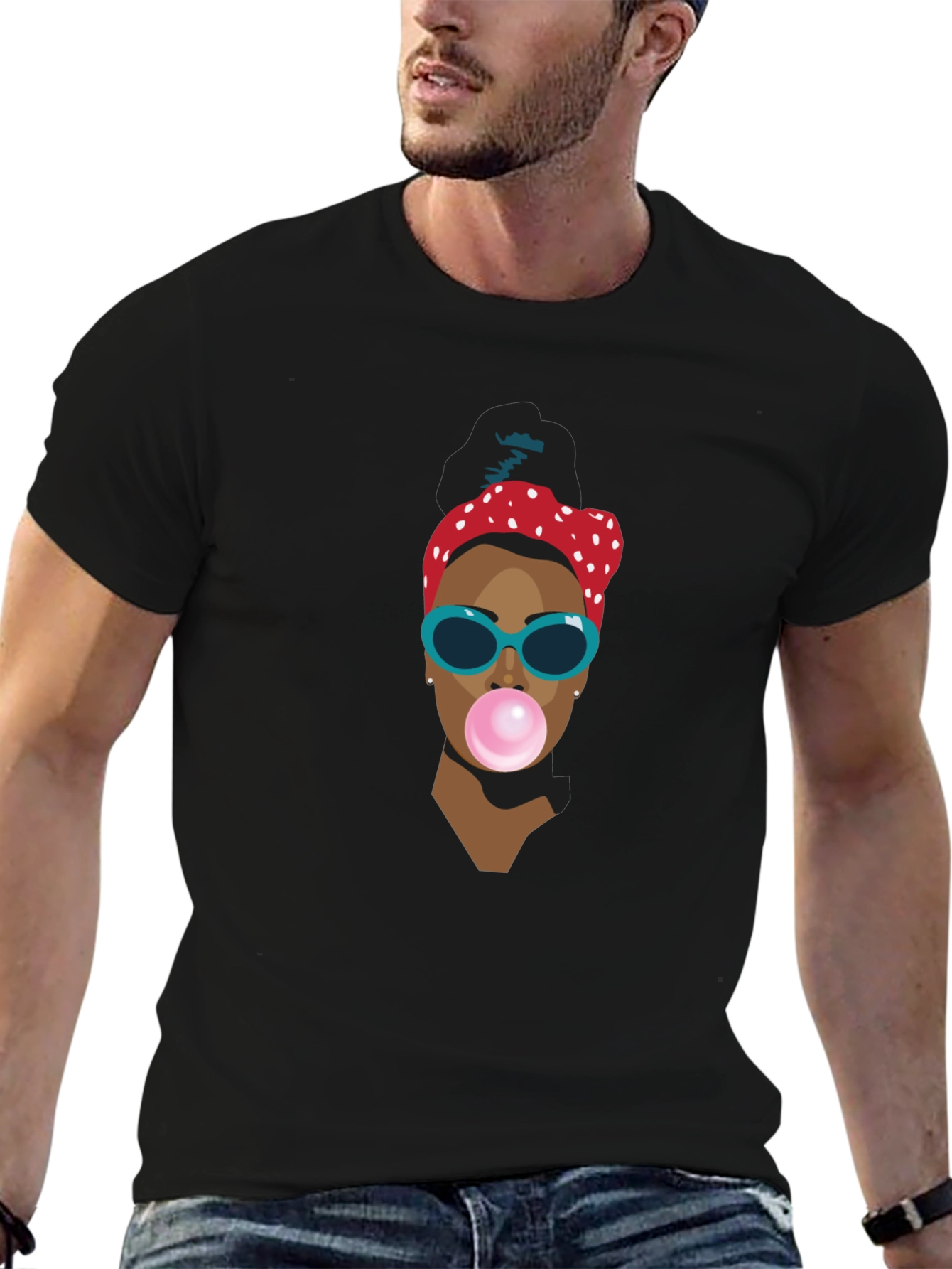 Funky Woman Blowing Bubble Gum Graphic T-Shirt