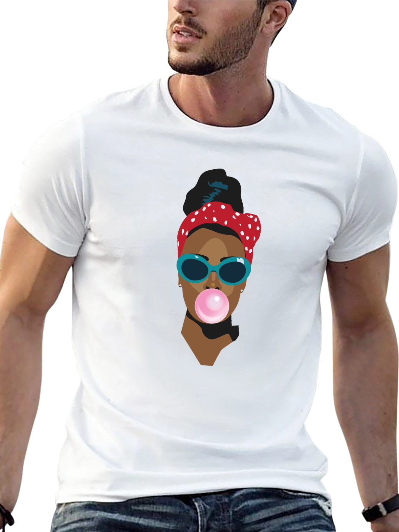Funky Woman Blowing Bubble Gum Graphic T-Shirt