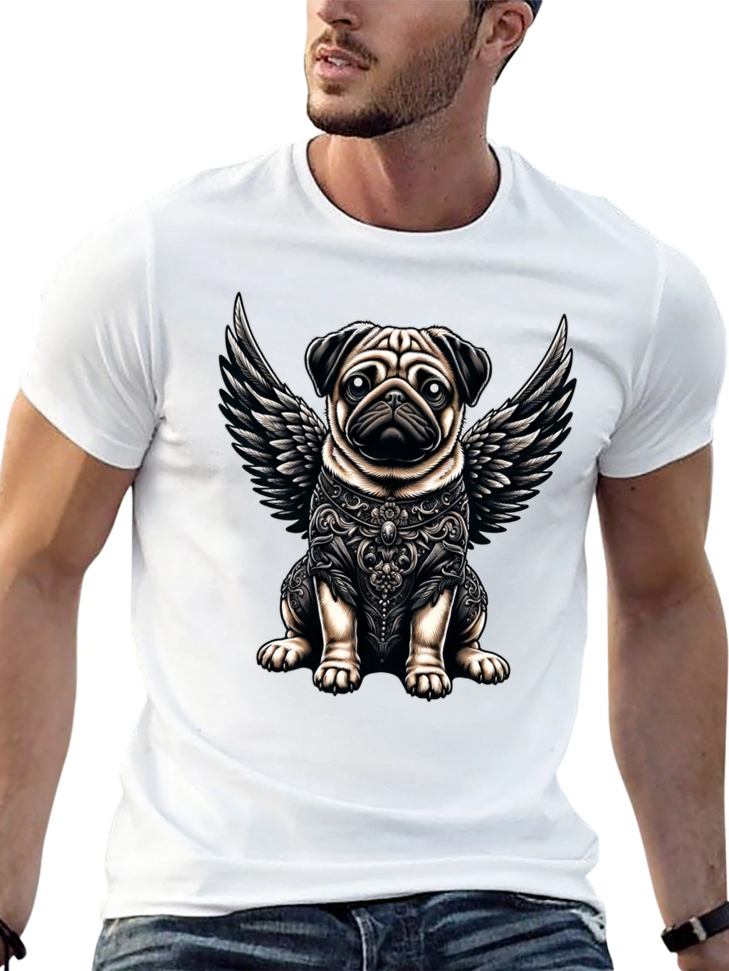 Angel Pug Graphic Tee - Stylish Black T-Shirt