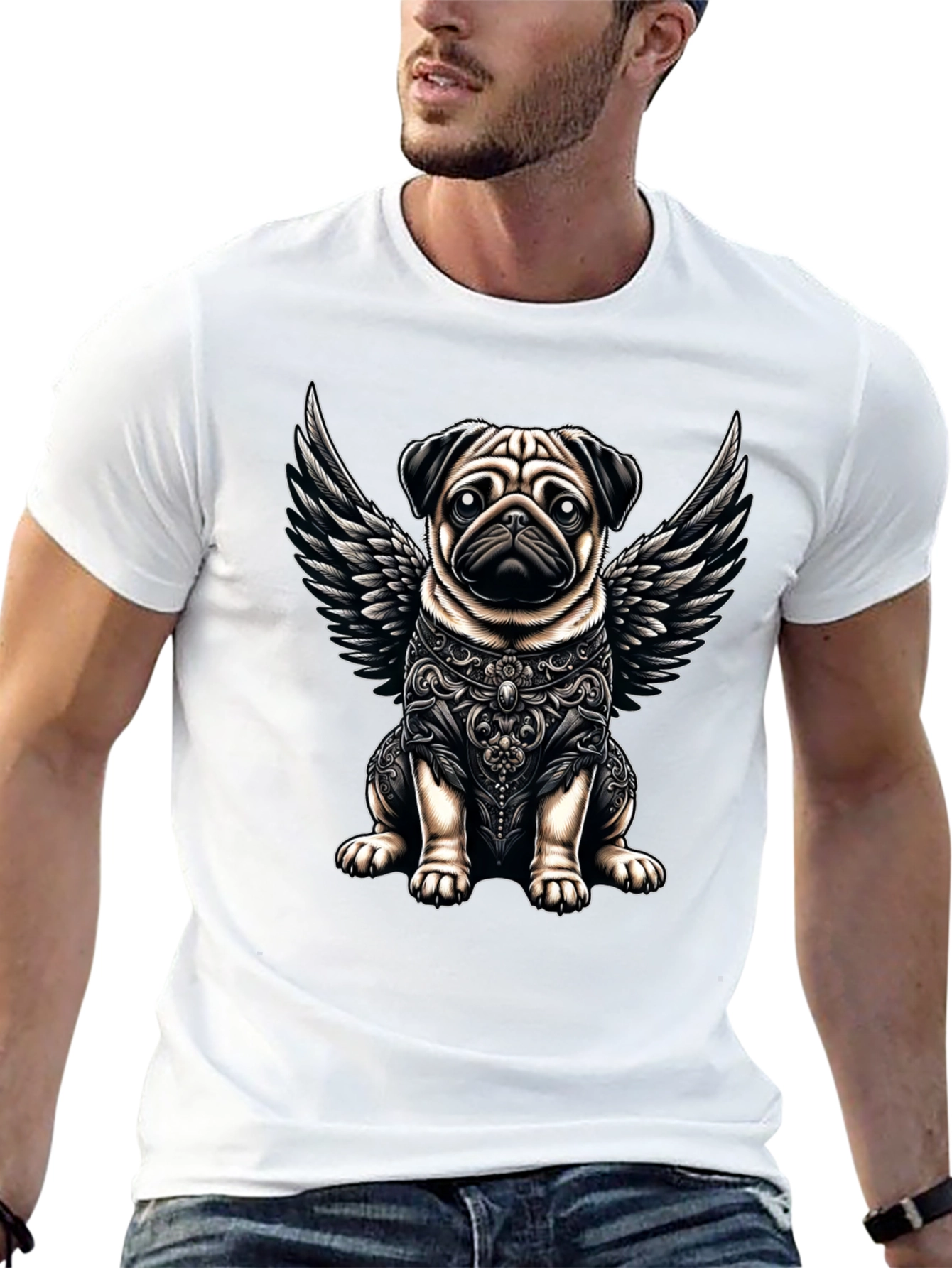 Angel Pug Graphic Tee - Stylish Black T-Shirt