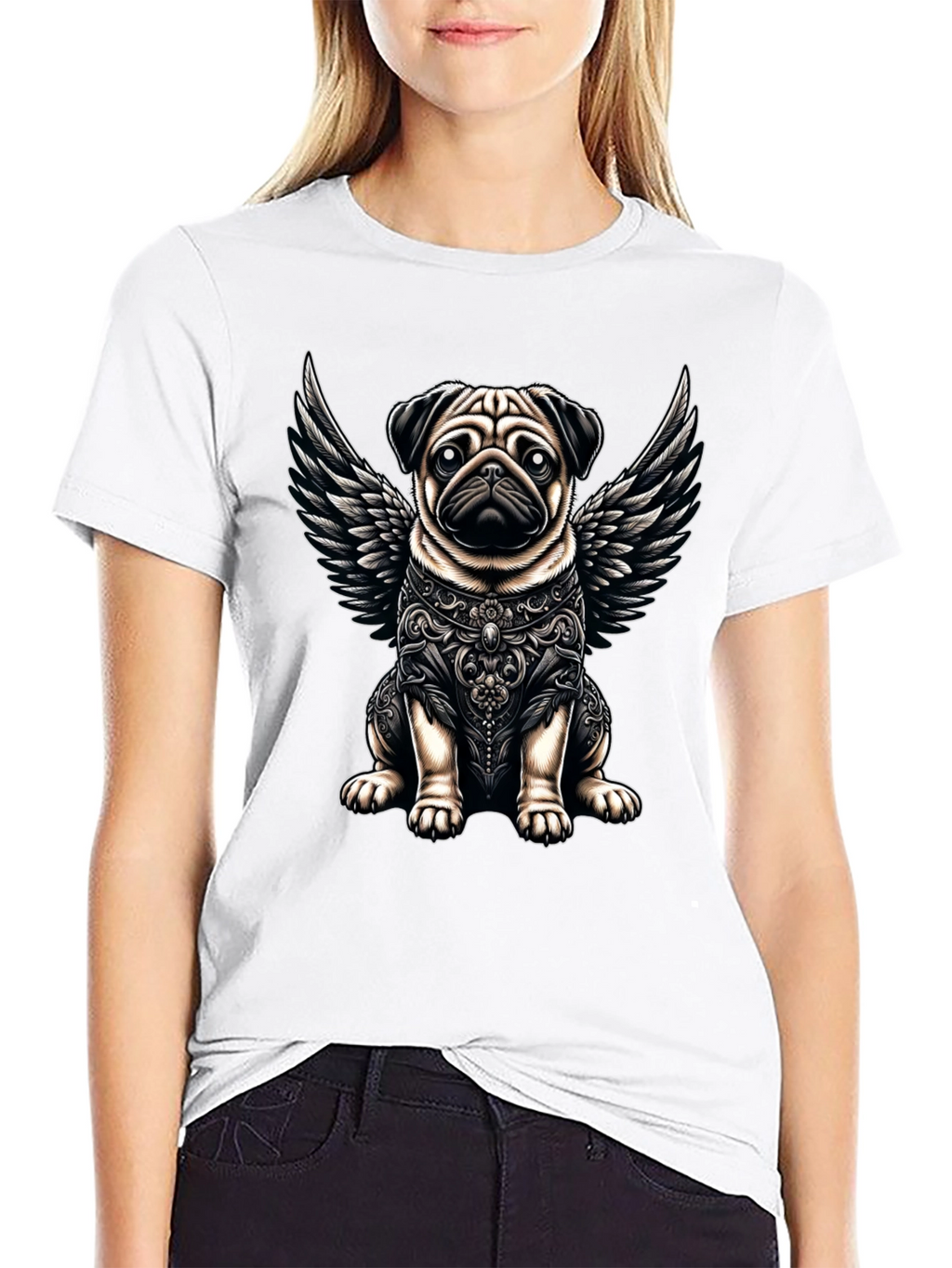 Angel Pug Graphic Tee - Stylish Black T-Shirt