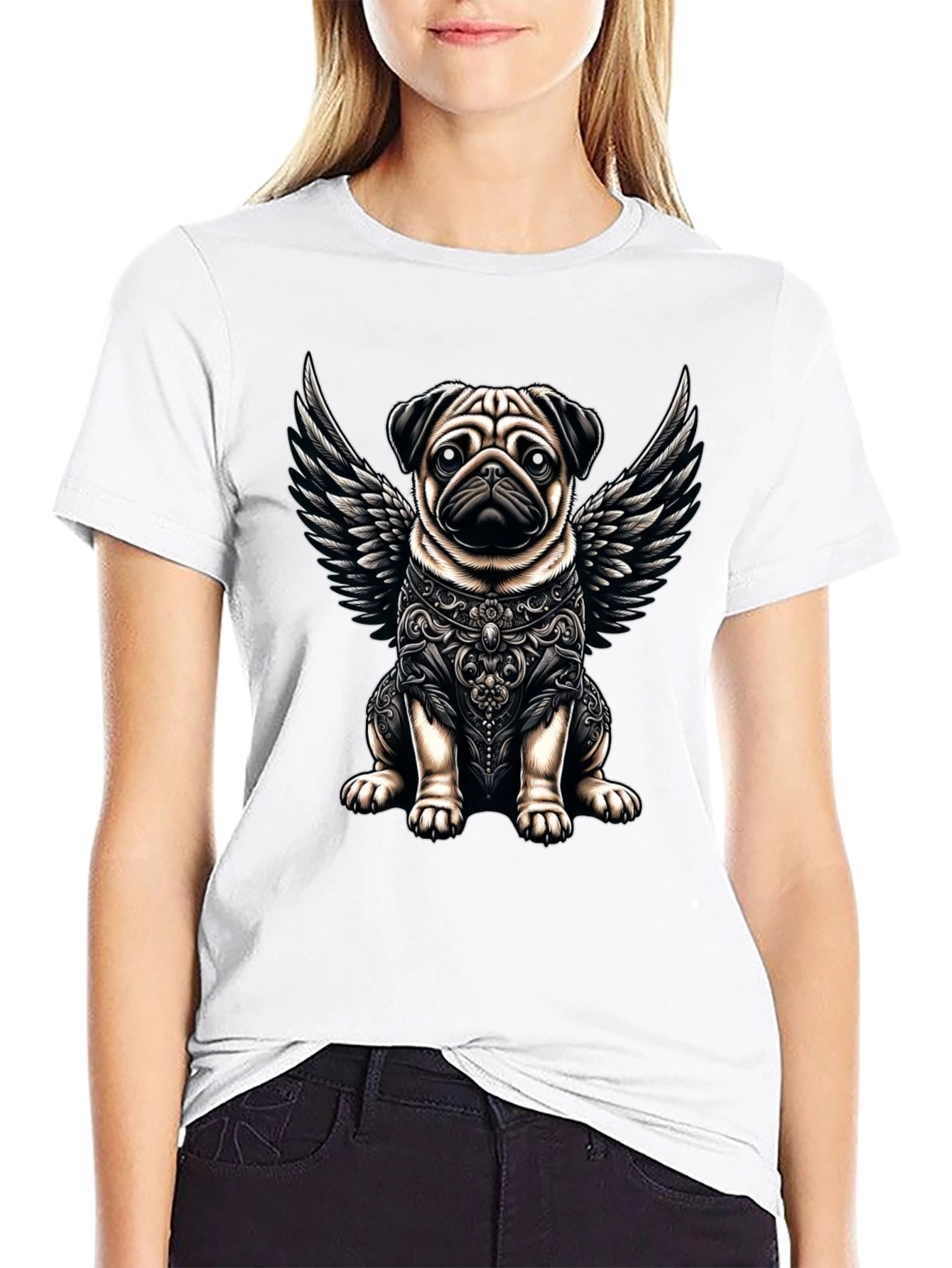 Angel Pug Graphic Tee - Stylish Black T-Shirt