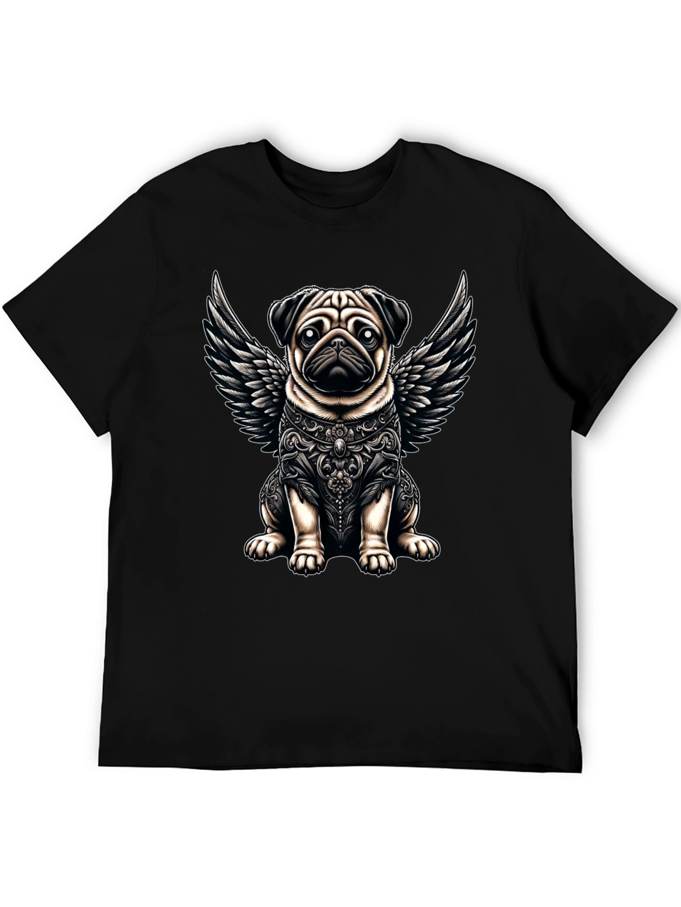 Angel Pug Graphic Tee - Stylish Black T-Shirt
