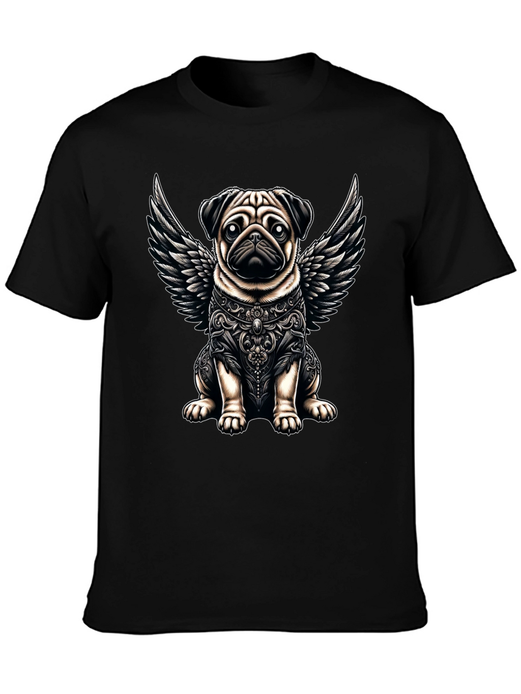 Angel Pug Graphic Tee - Stylish Black T-Shirt