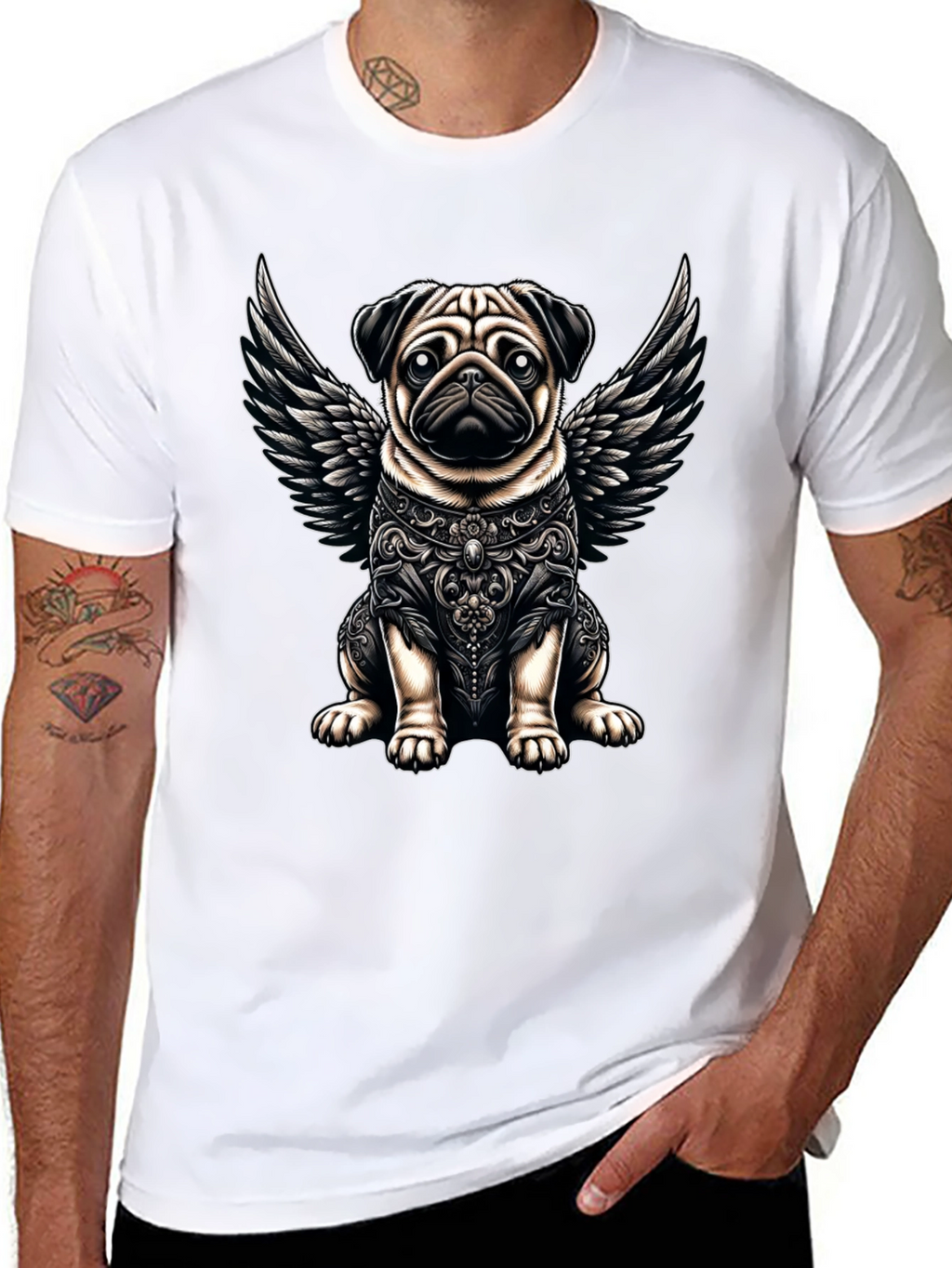 Angel Pug Graphic Tee - Stylish Black T-Shirt