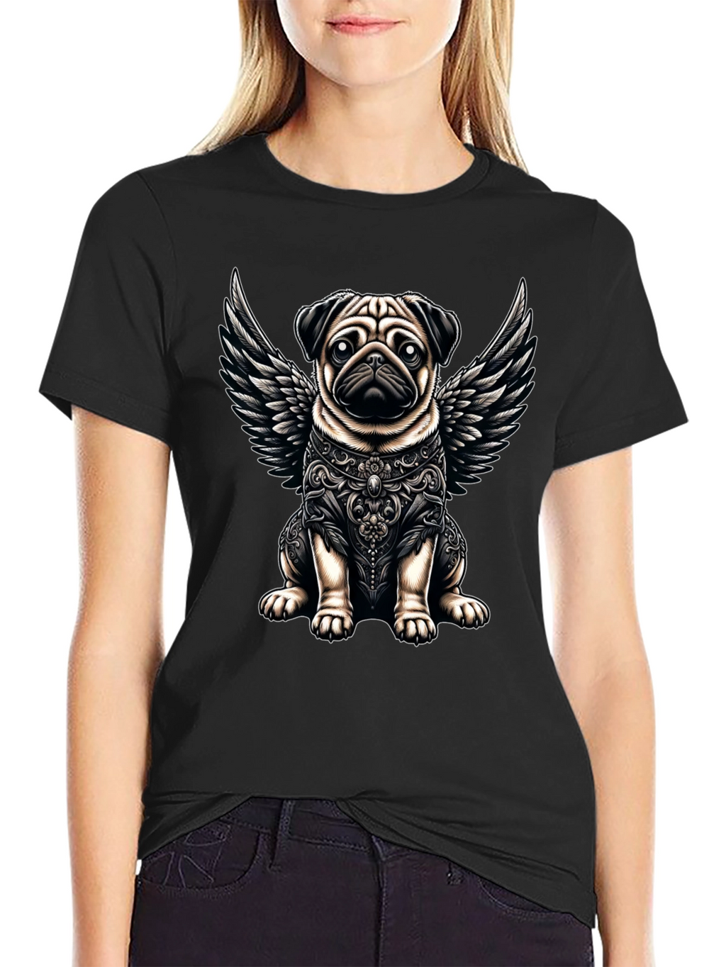 Angel Pug Graphic Tee - Stylish Black T-Shirt
