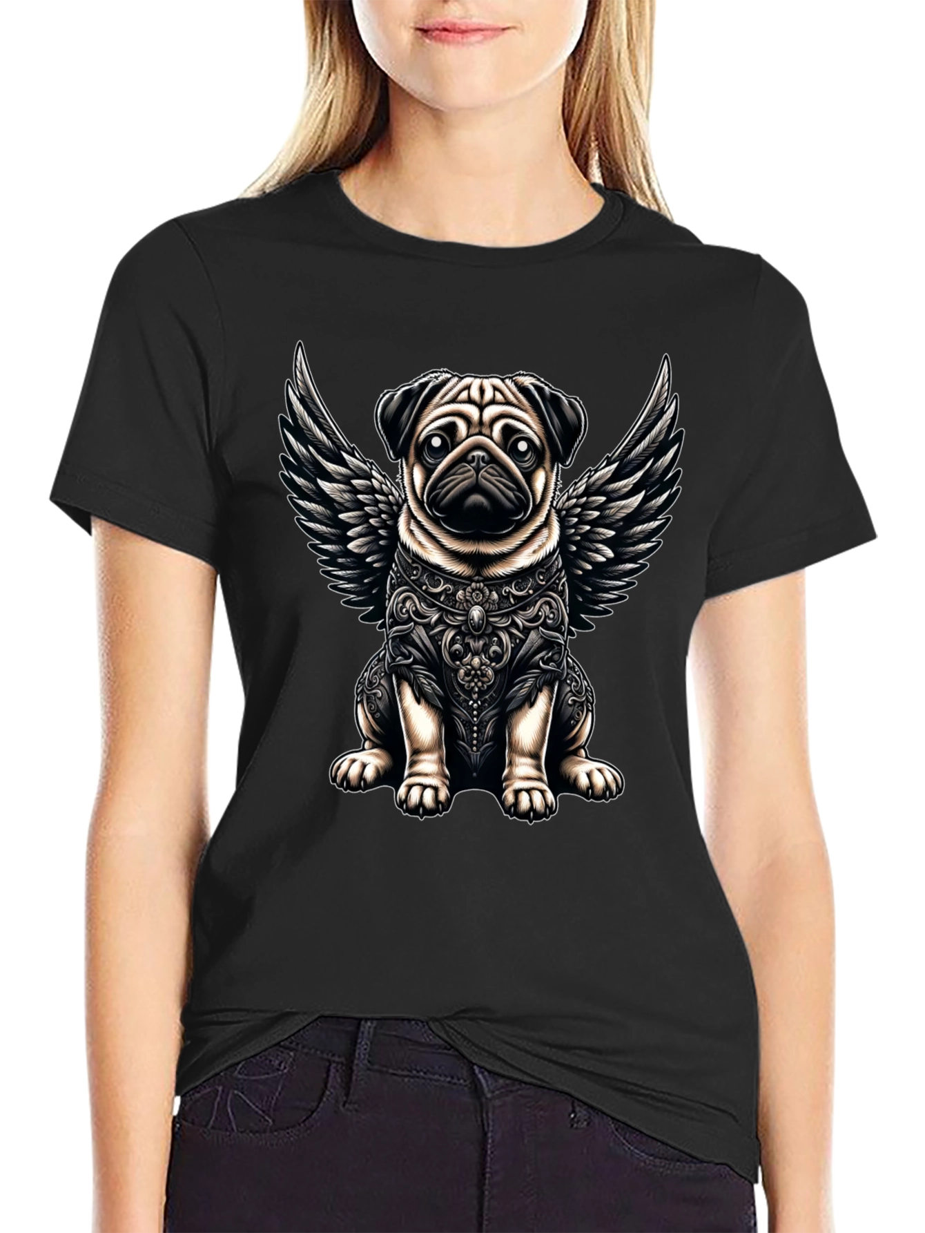 Angel Pug Graphic Tee - Stylish Black T-Shirt