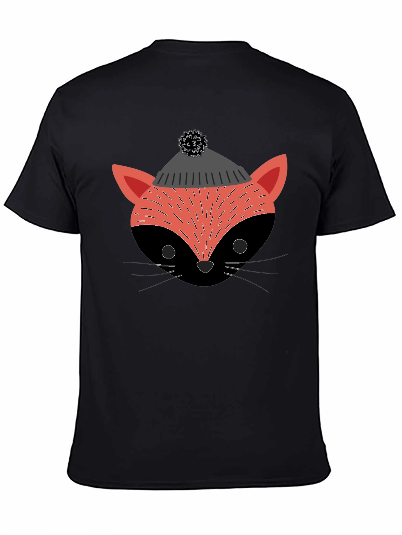 Stylish Fox in Hat Graphic T-Shirt - Black
