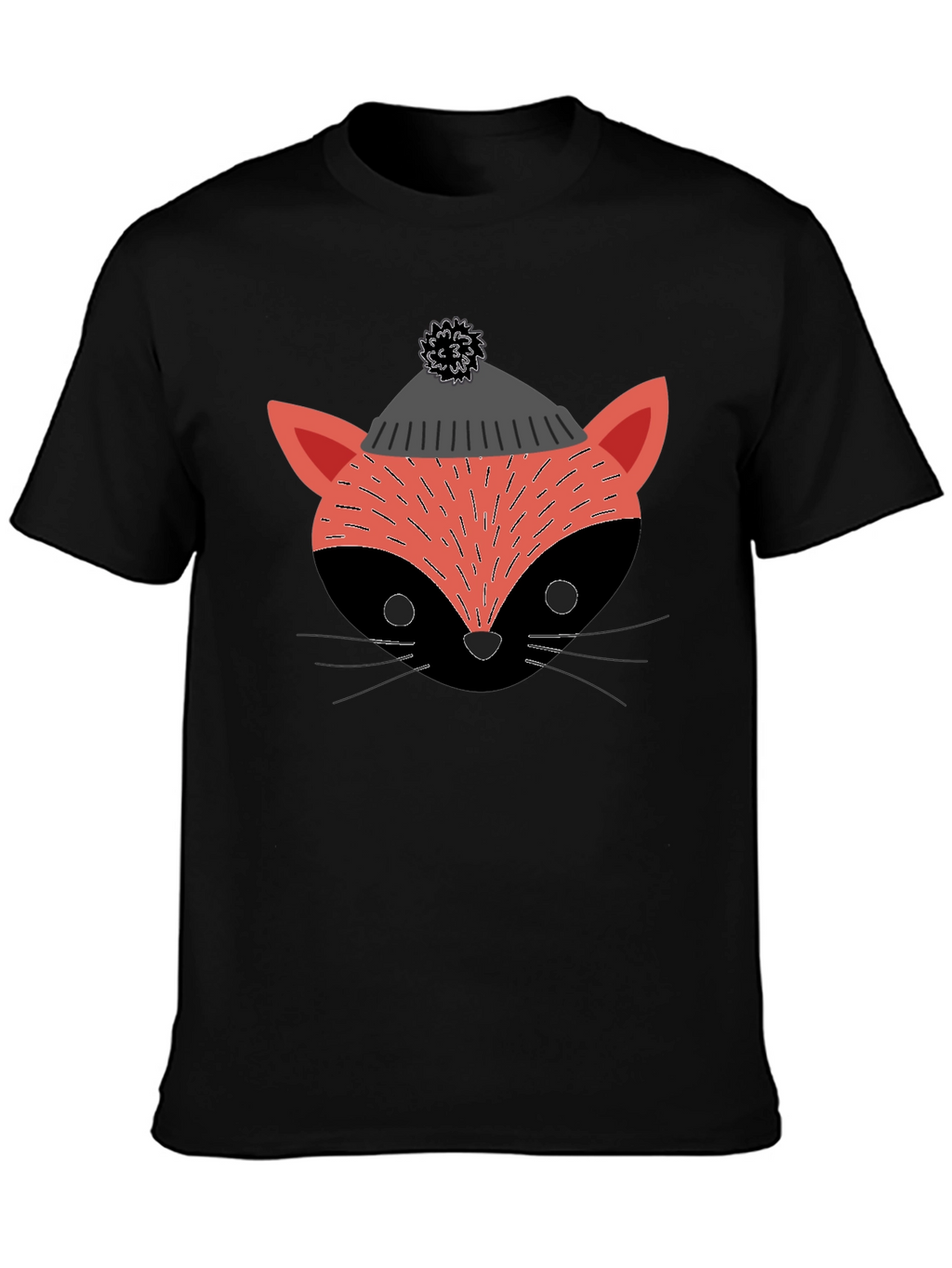Stylish Fox in Hat Graphic T-Shirt - Black