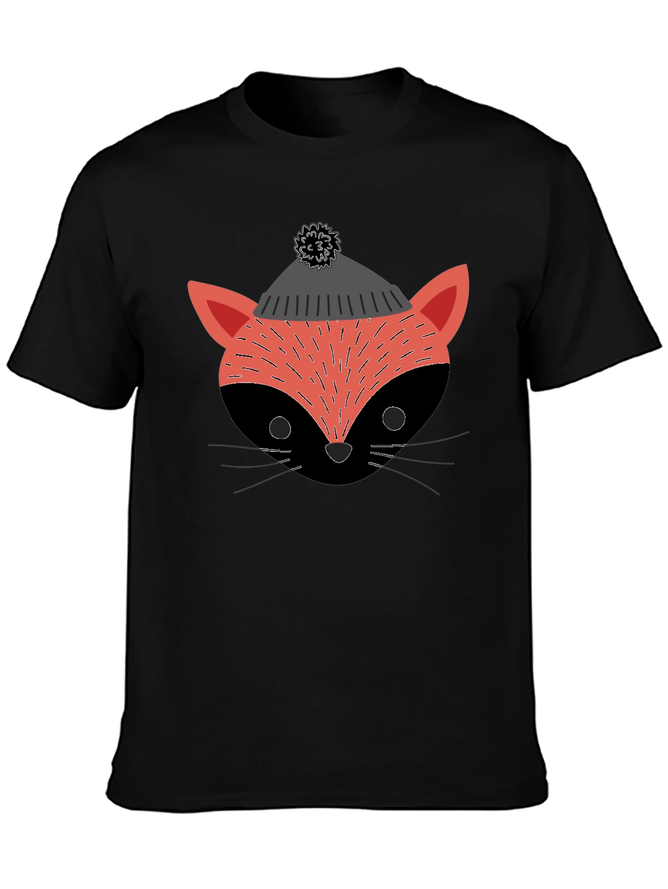 Stylish Fox in Hat Graphic T-Shirt - Black