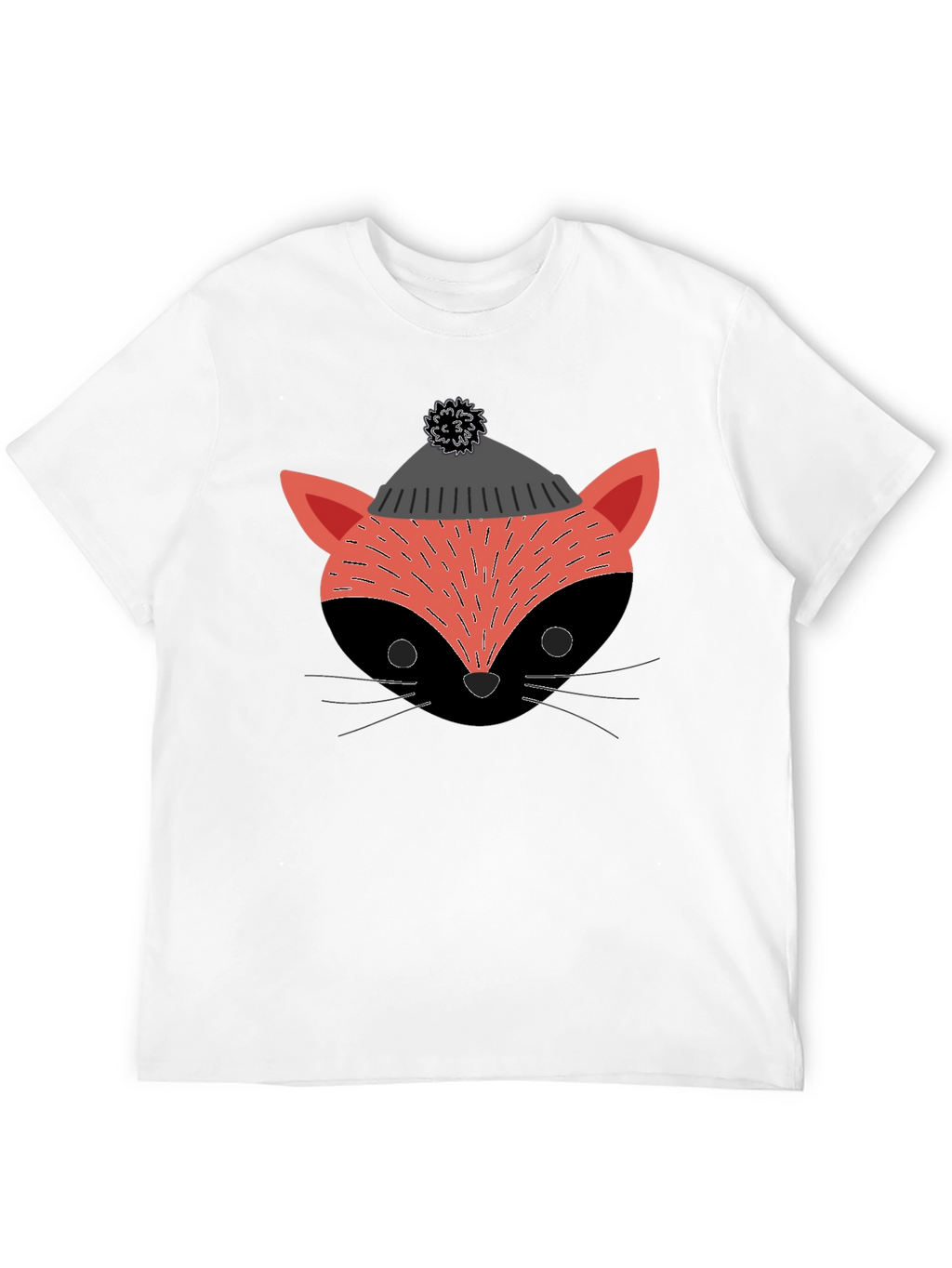 Stylish Fox in Hat Graphic T-Shirt - Black