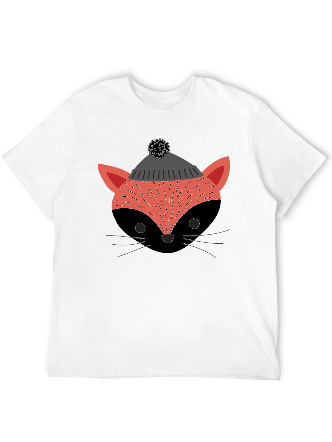 Stylish Fox in Hat Graphic T-Shirt - Black