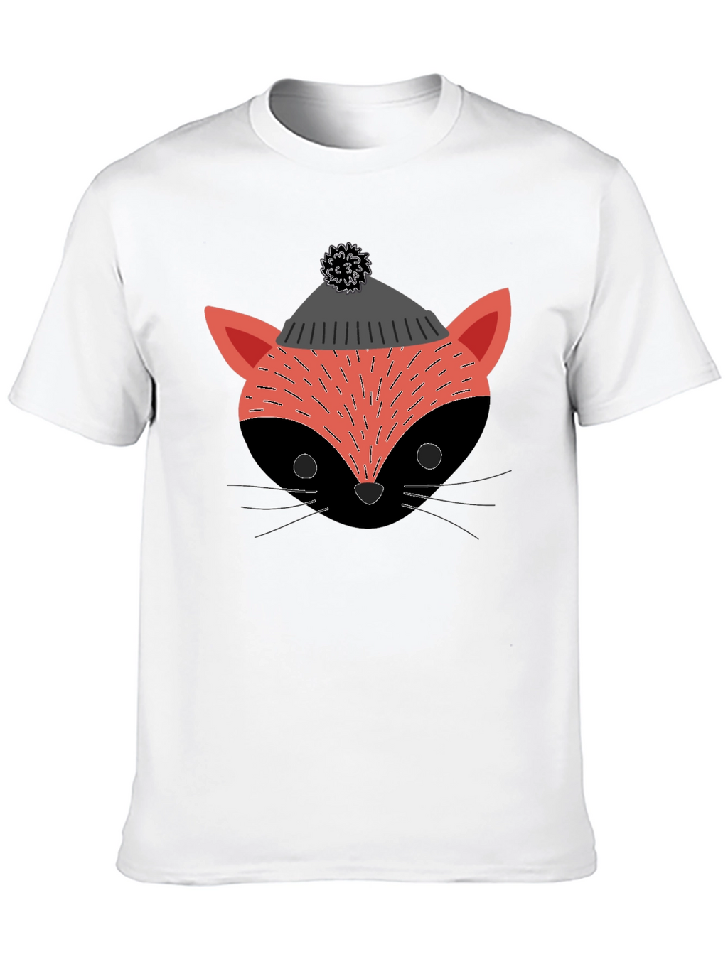 Stylish Fox in Hat Graphic T-Shirt - Black