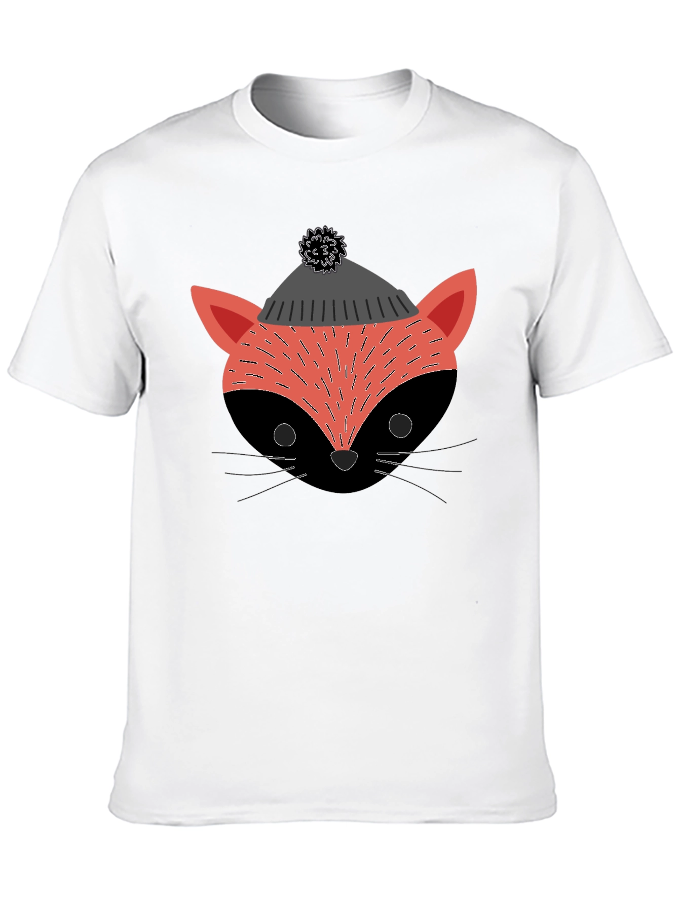 Stylish Fox in Hat Graphic T-Shirt - Black