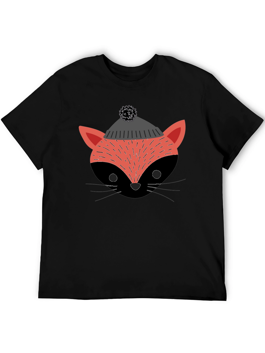 Stylish Fox in Hat Graphic T-Shirt - Black