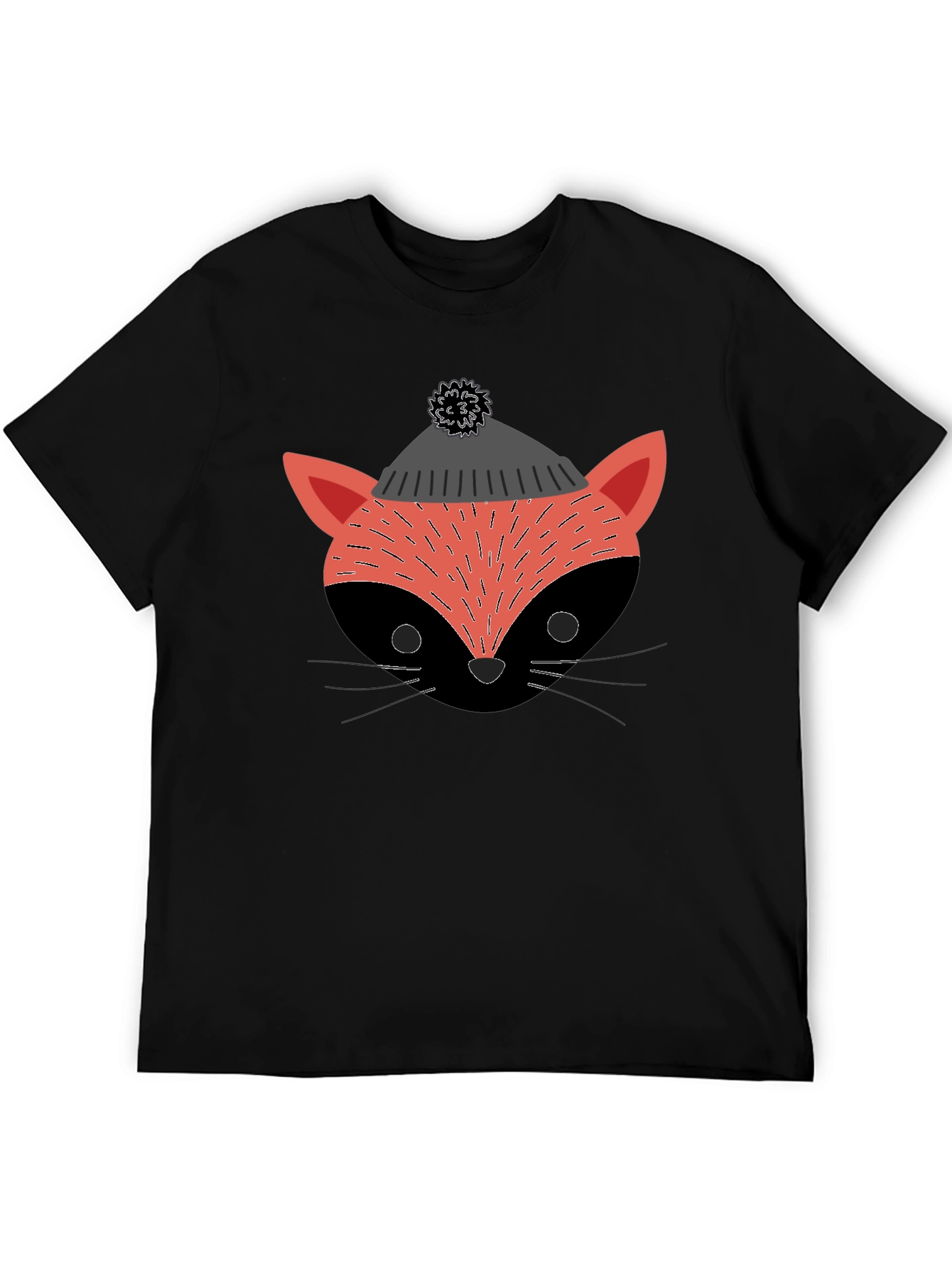 Stylish Fox in Hat Graphic T-Shirt - Black