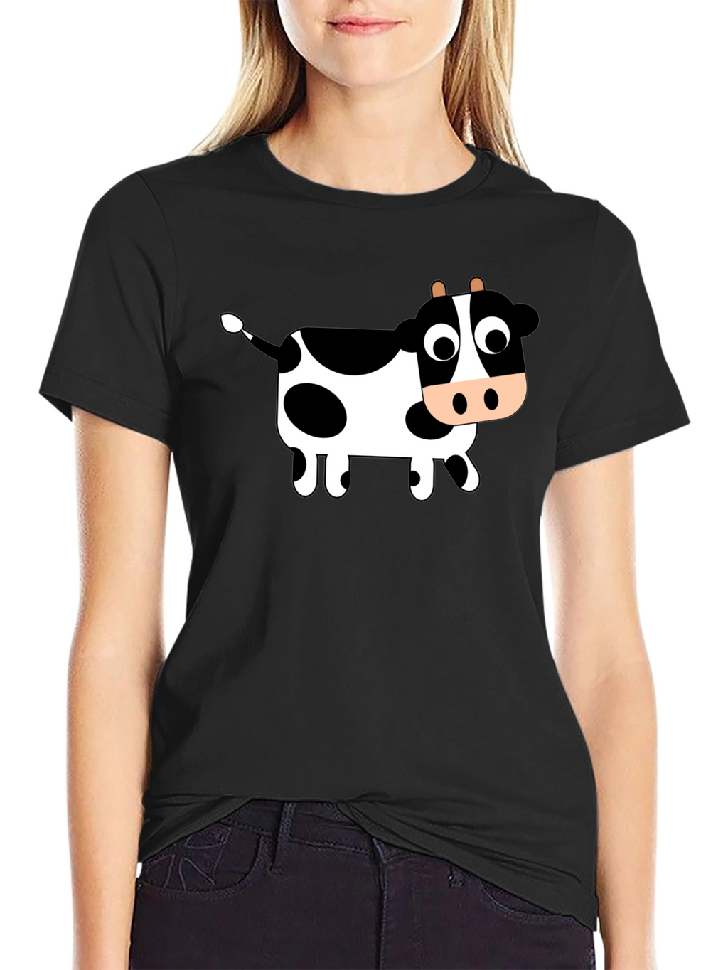 Cute Cow Graphic Black T-Shirt