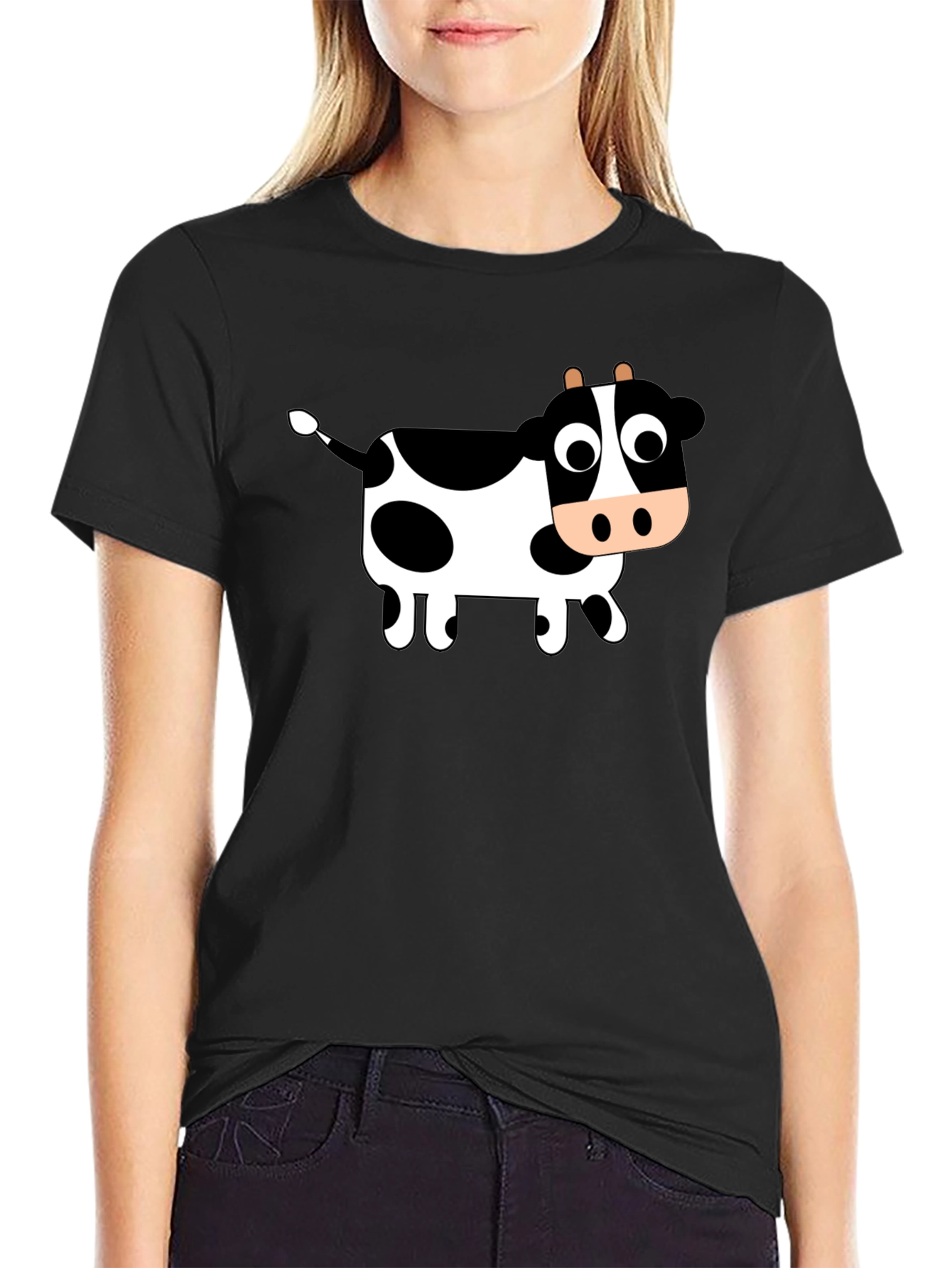 Cute Cow Graphic Black T-Shirt