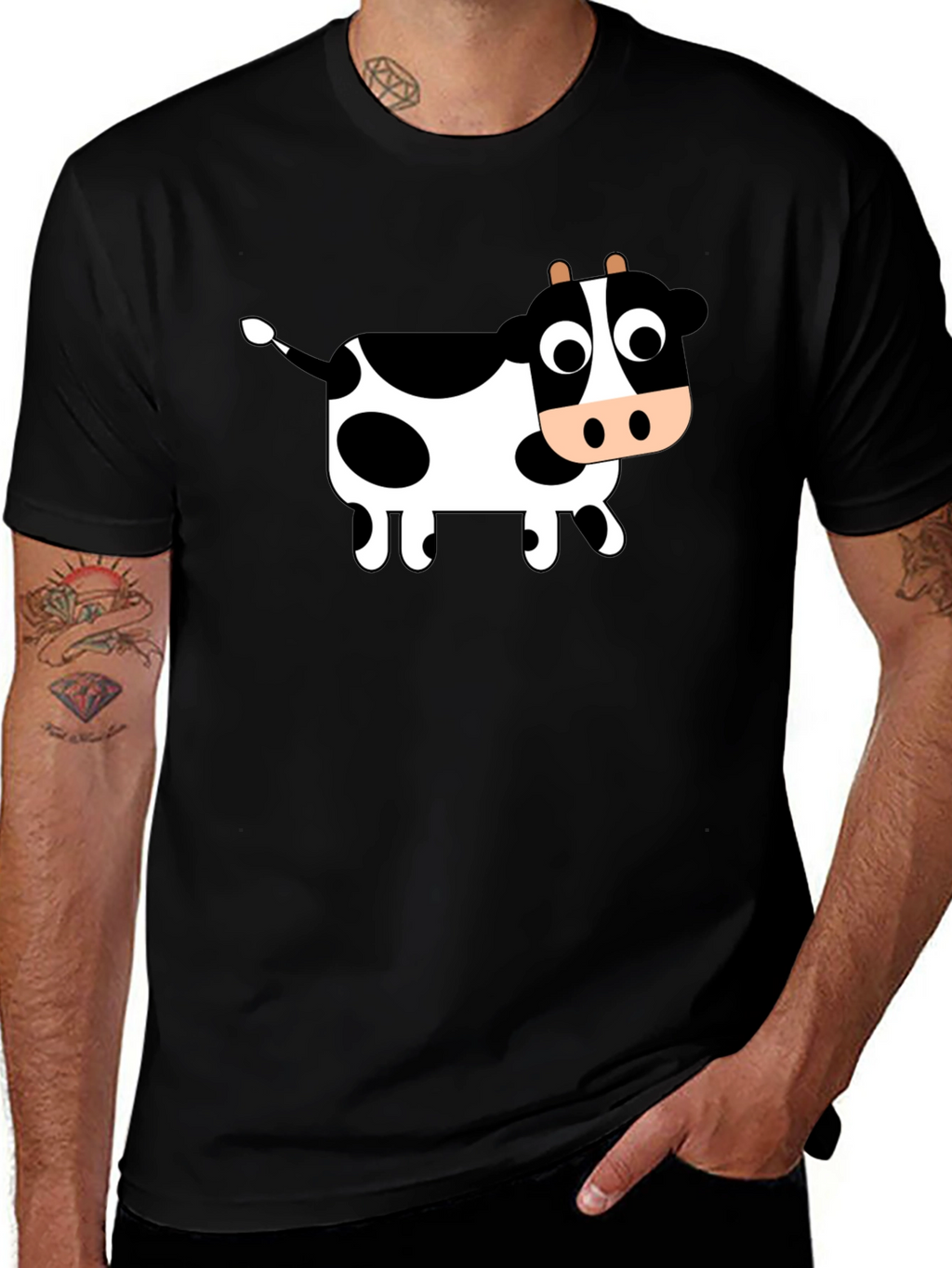 Cute Cow Graphic Black T-Shirt