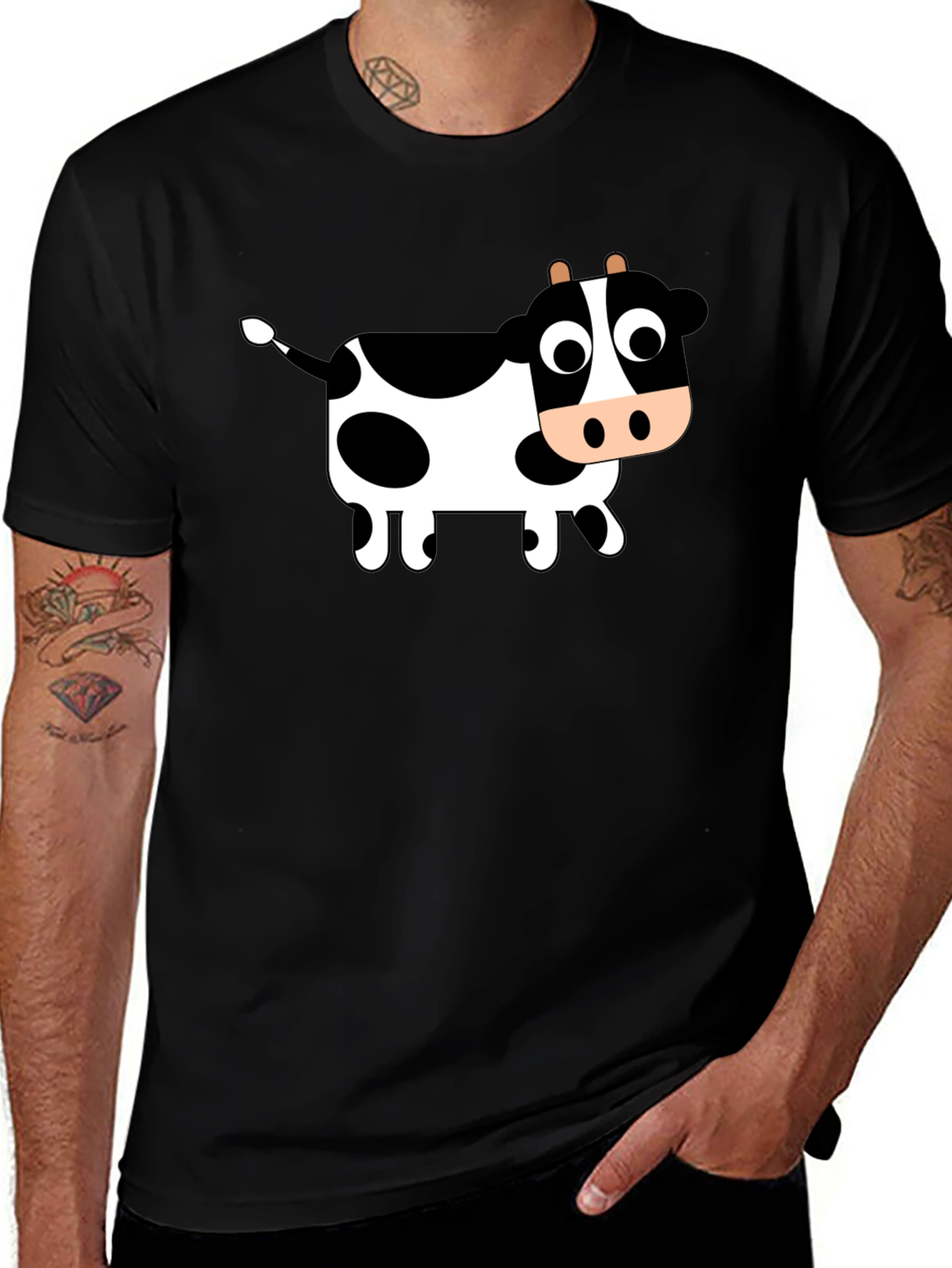 Cute Cow Graphic Black T-Shirt