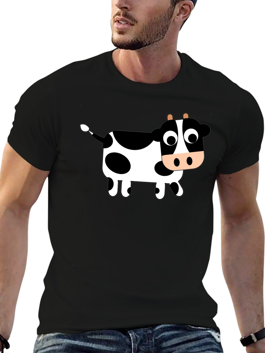 Cute Cow Graphic Black T-Shirt
