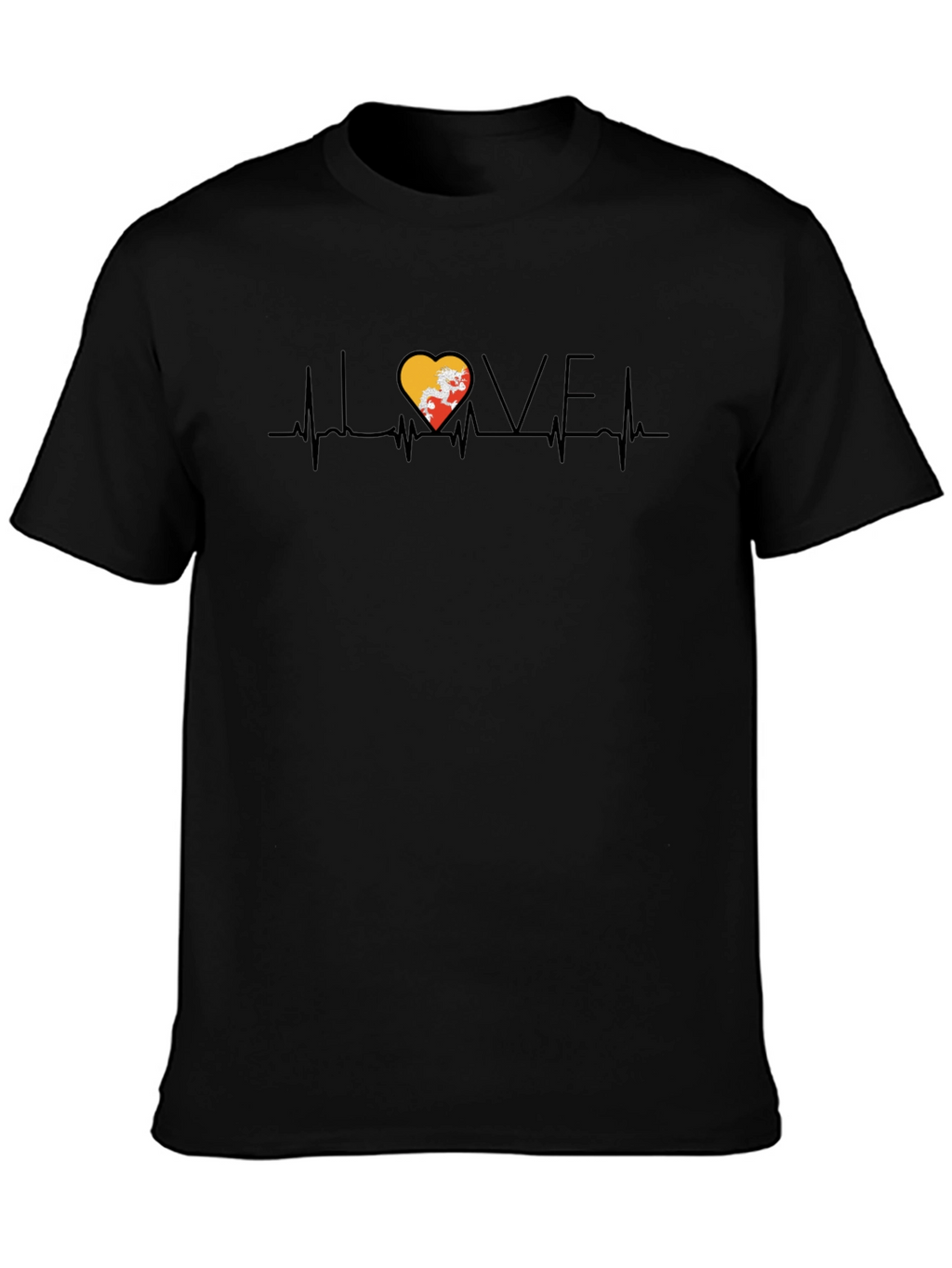 Bhutan Flag Heartbeat Love Graphic T-Shirt